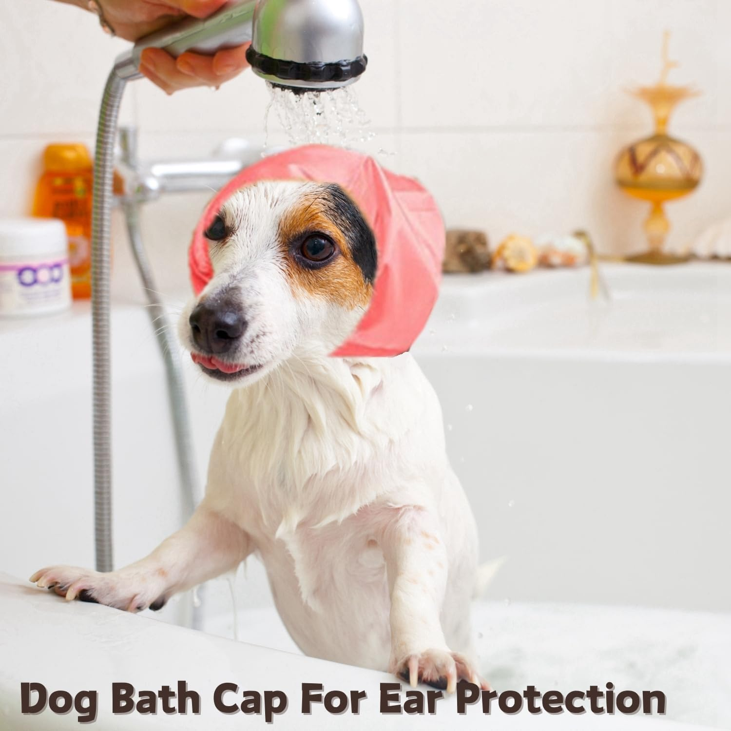 2 Pack Dog Bath Cap Waterproof Dog Snood Rain Hat Ear Protection Shower Cap Dog Ears Headband Dog Ear Covers for Swimming Dog Ear Wrap for Snow Rain (Pink+Yellow) image number 4