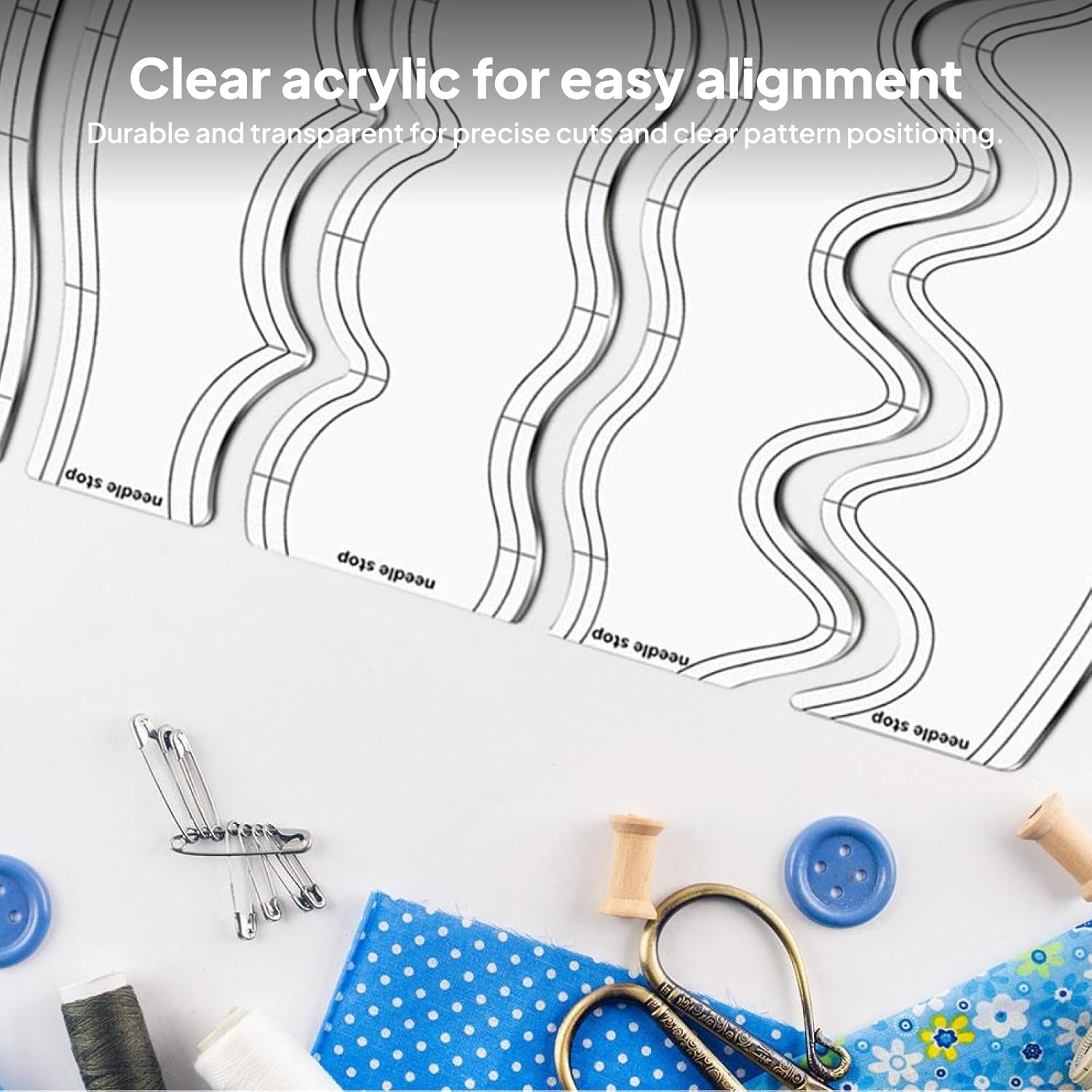 Frediuo 5X Wave Rulers Quilting Rulers DIY Quilting for Machine Quilting Patchwork Templates Sewing Accessories Quilting Templates