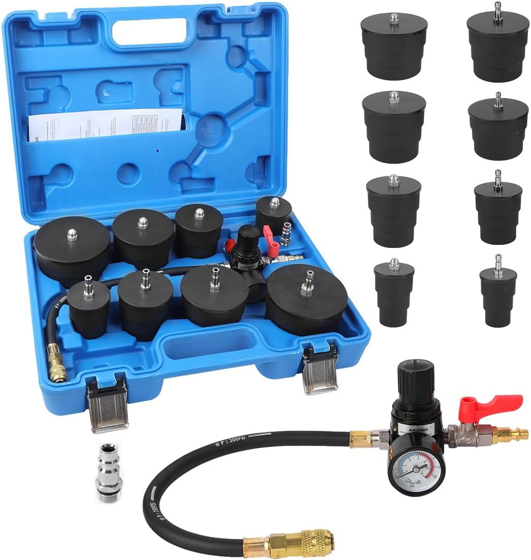 Turbo Boost Leak Tester Kit 10PC Boost Leak Tester Automotive Well-Sealed Turbo/Emission/Cooling System Pressure Leakage Tester with 4 Pairs of Stepped Adapters 1-3/8" to 3-1/2", US & EU Air Fitting image number 5