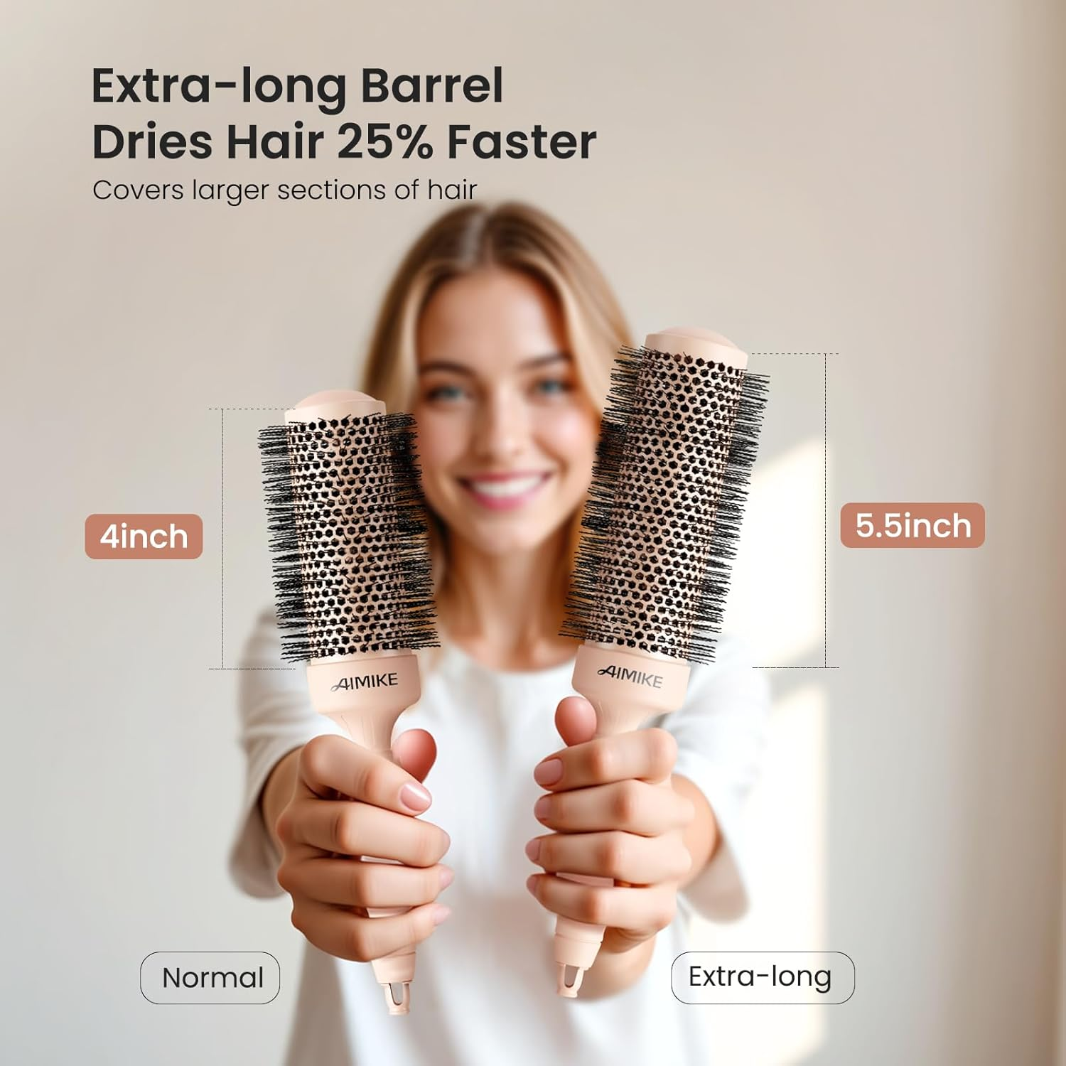 AIMIKE round Brush for Blow Out, Extra Long round Hair Brush W/Nano Thermal Ceramic & Ionic Tech, for Blow Drying & Styling, Curling and Shine - Barrel 1.7 Inch image number 4