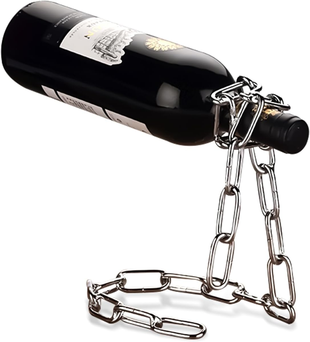 BRARIOS Creative Decor Desktop Wine Rack Chain Design No Assembly Required 20Cm Wine Bottle Rack for Home Bar Study Dining Room Decoration (Bronze)