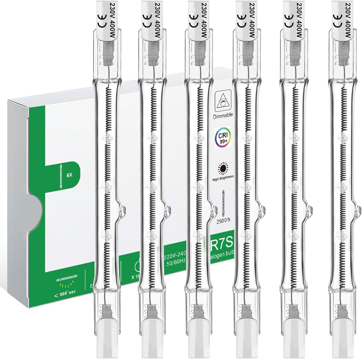 Jaenmsa R7S 6 Pieces Halogen Bulb 118Mm 400W, Dimmable 230V J118 4000LM Warm White 2700K, Halogen R7S Bulbs Suitable for Floor Lamps, Street Bulbs, Landscape Lamps image number 3