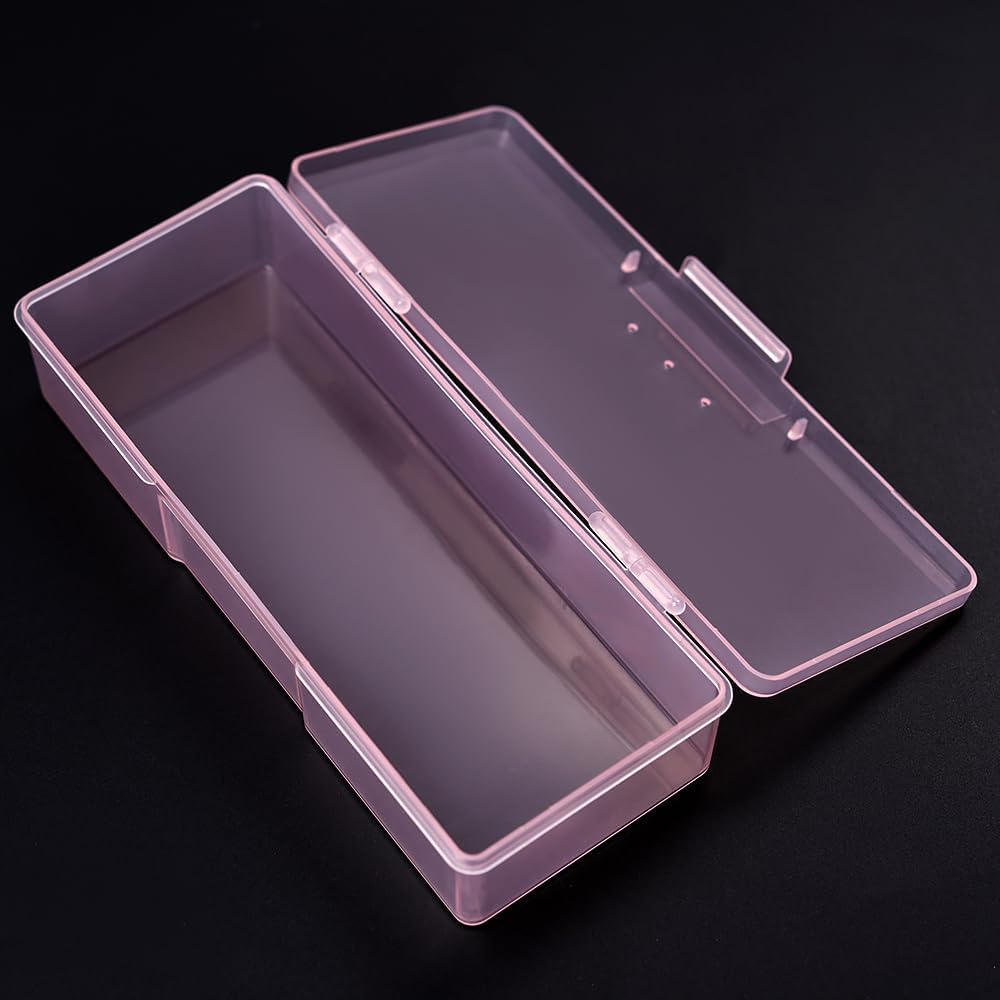 Rolabling Transparent Empty Plastic Nail Storage Box Nail Art Equipment Manicure Tool Storage Case Pink