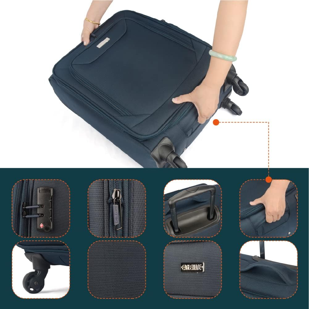 3 Piece Lightweight Soft Luggage Suitcase Set &ndash; Durable, Expandable, 360&deg; Spinner Wheels, Soft Touch Exterior, TSA Lock for Secure Travel - Green image number 3