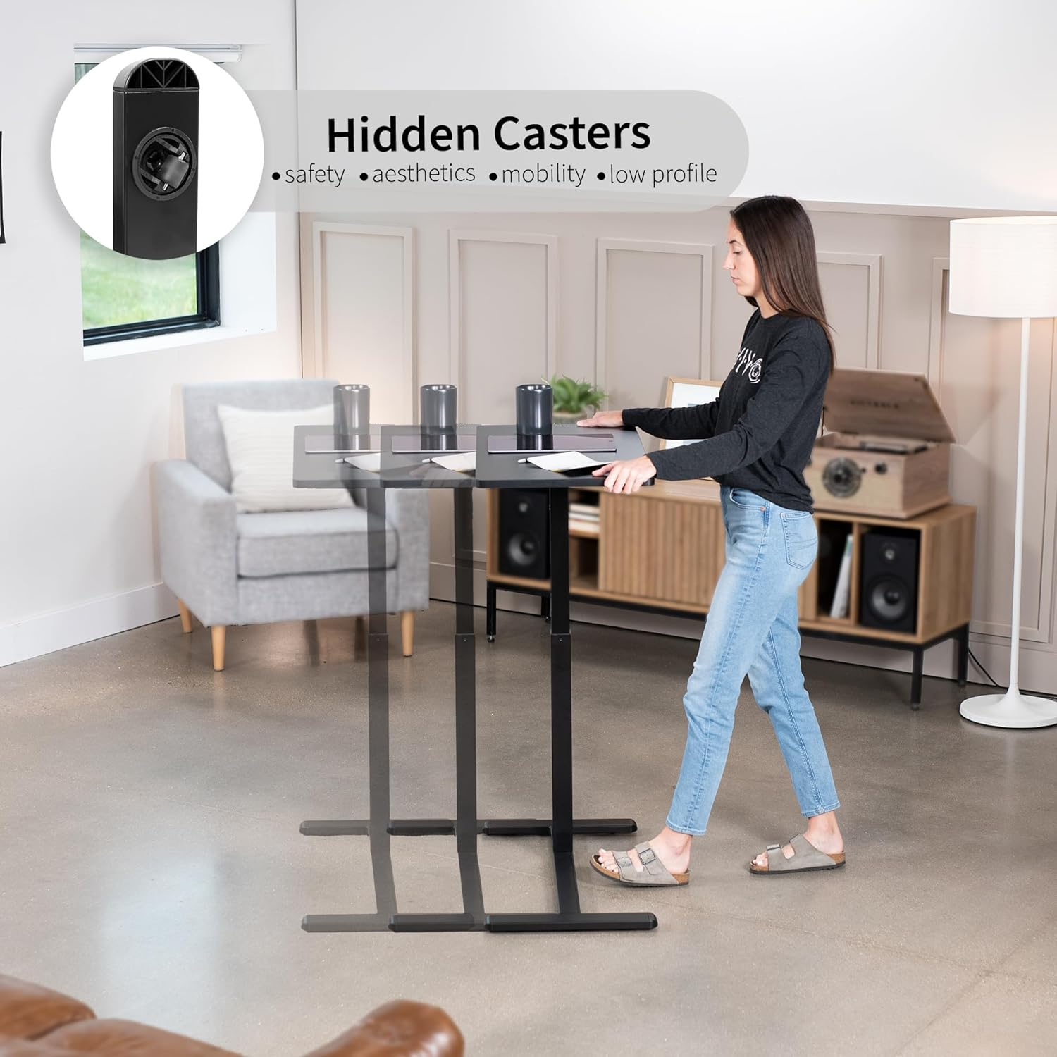 VIVO Pneumatic 32 X 16 Inch over Sofa Laptop Table, Mobile Desktop with Hidden Casters, Bedside Cart, Laptop Desk, Medical Sliding Bed Table, Black, CART-V02L image number 1