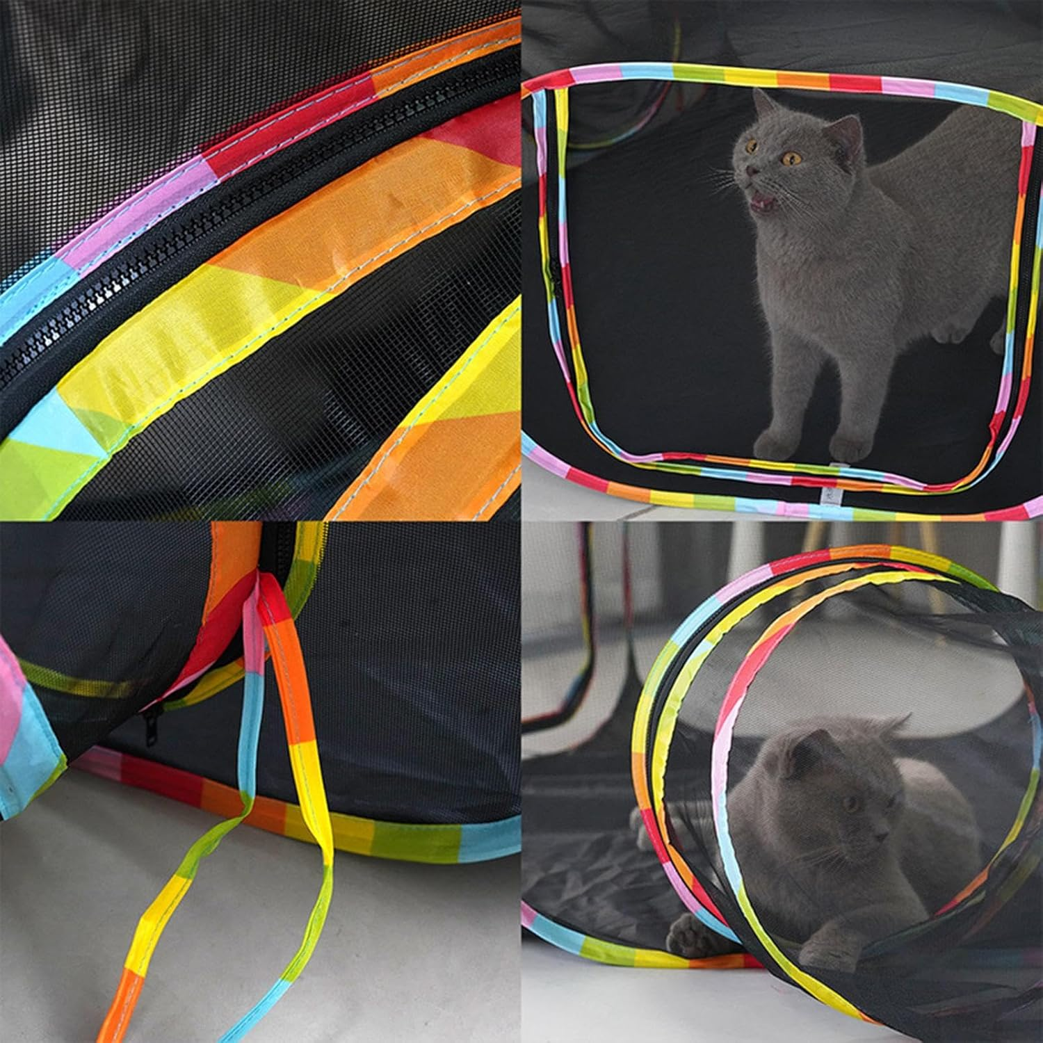 Shengquanhao Cat Tent with Tunnel, Rainbow Outdoor Cat Enclosure, Foldable Mesh Outdoor Cat Playpen for Small Dogs, image number 5
