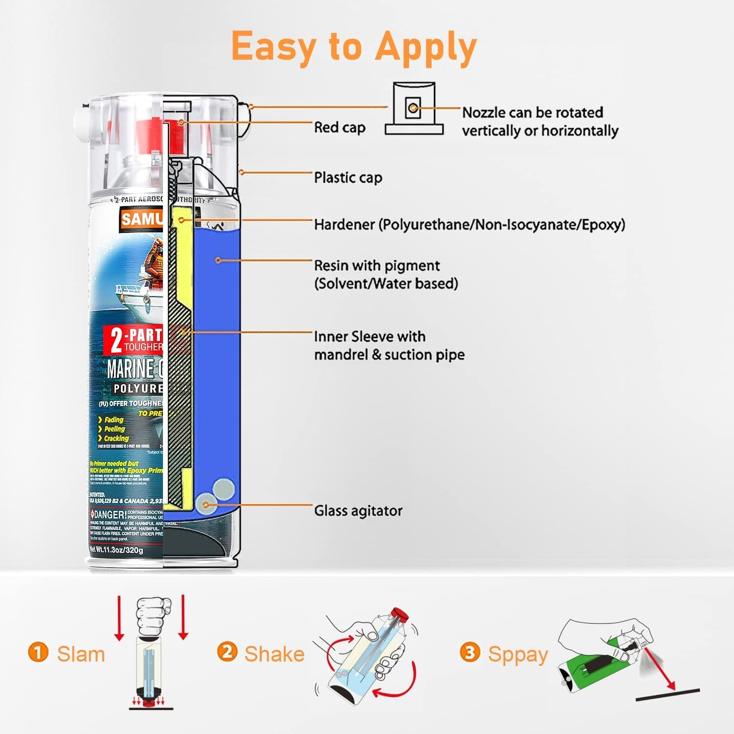 Samurai 2-Part Polyurethane Spray Paint for Marine - 11.3 Ounce UV Resistant and Rust Resistant Polyurethane Spray Paint (FLAT BLUE, Pack of 1 Can) image number 6