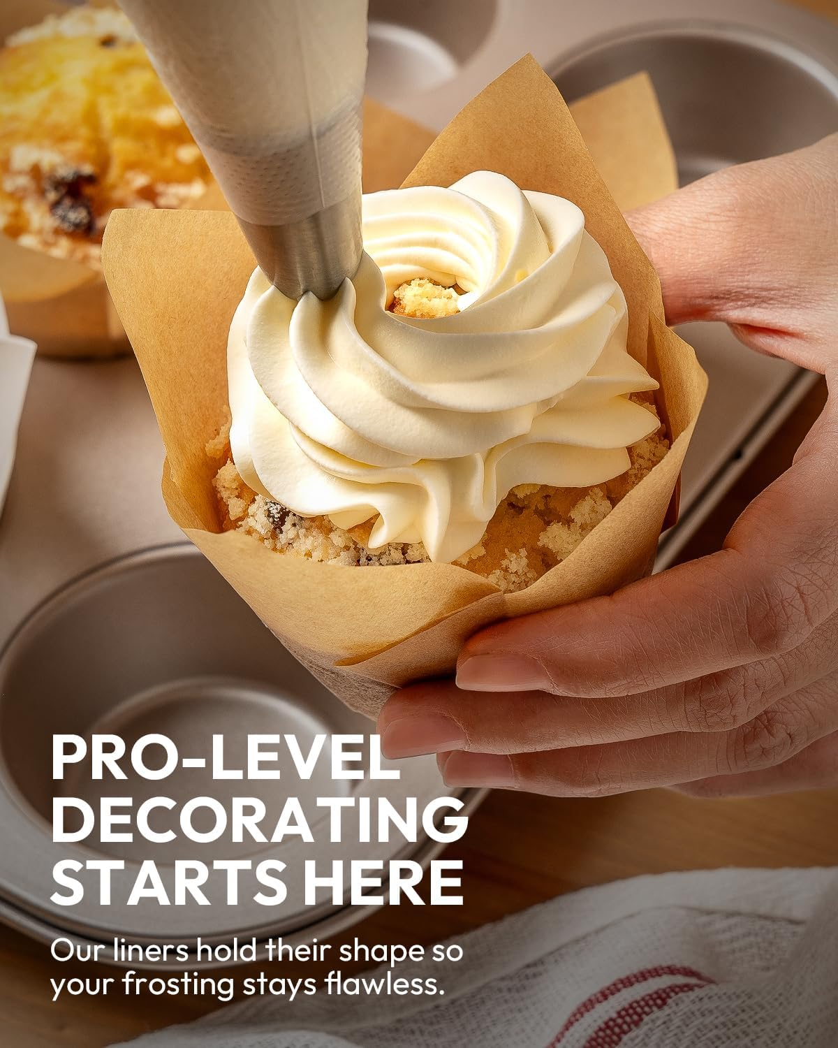 Ovendelite Tulip Cupcake Liners Natural 200PCS - Unbleached Parchment Muffin Liners, Non-Fade Oven-Safe, Brunch & Cafe Style Baking Cups - Natural image number 6