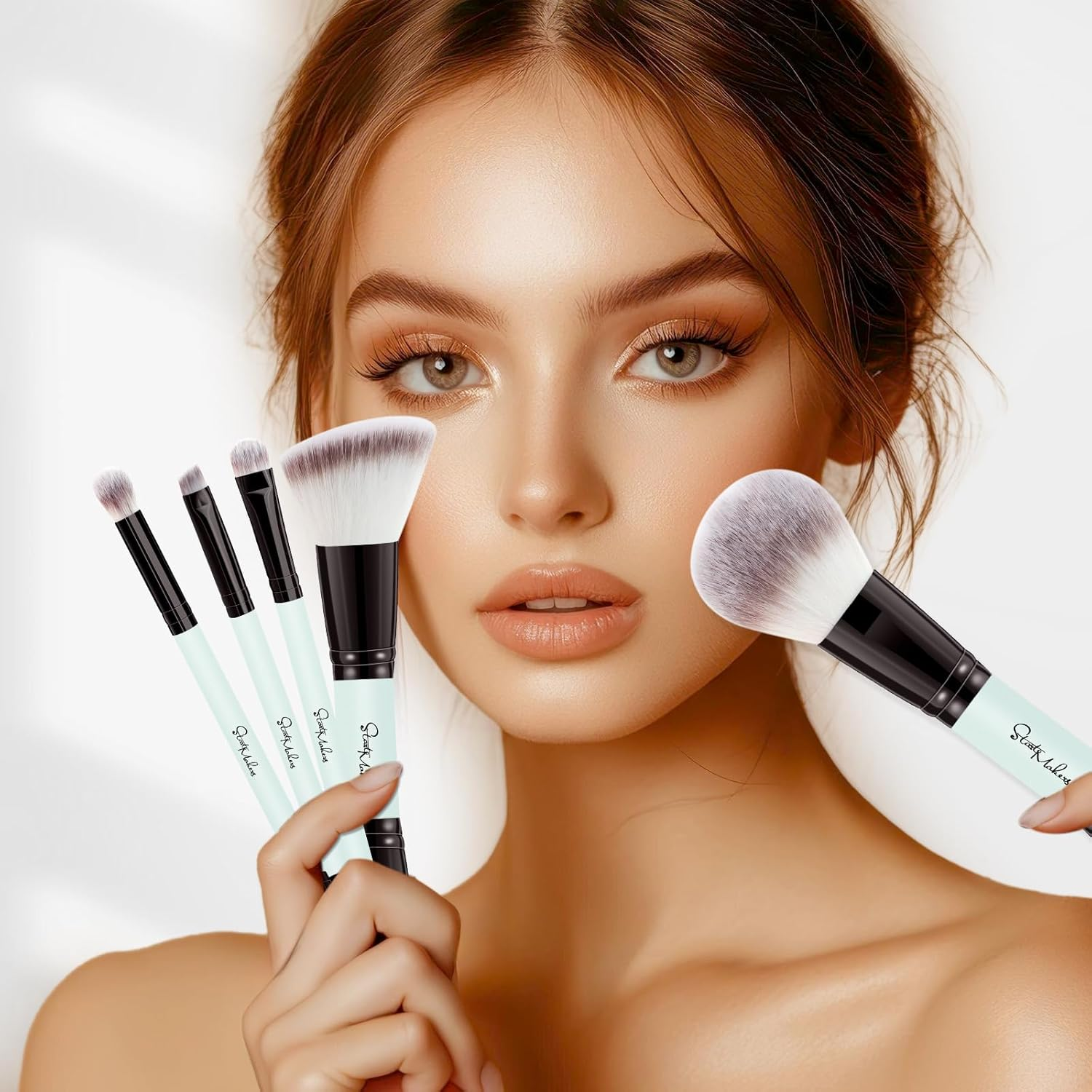 Start Makers 5PCS Makeup Brush Set Double-End Makeup Brushes for Foundation Contour Blush Highlight Blending Eyebrow Brush Eyeshadow Eyeliner Make up Brushes Set Bright Cyan image number 5