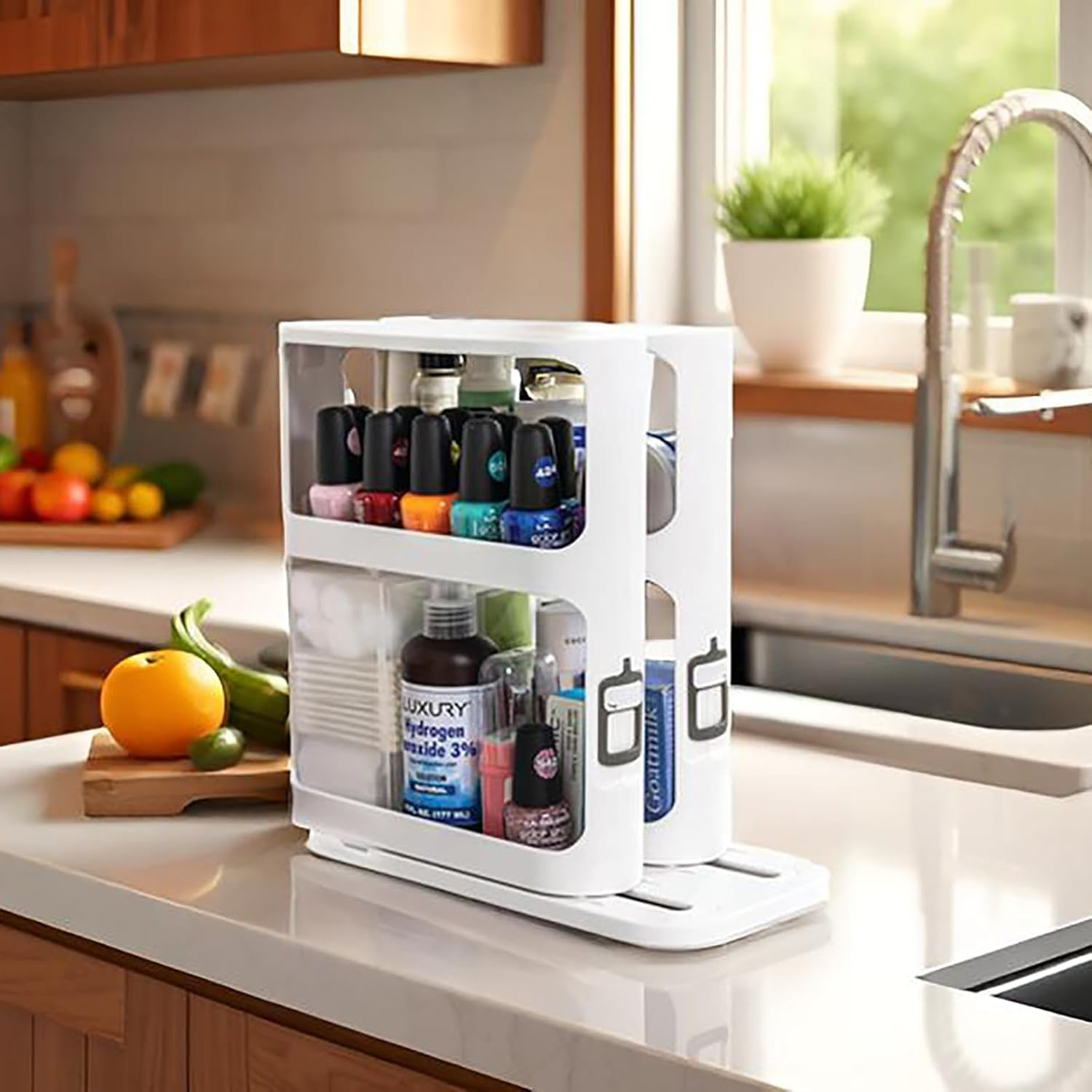 Xoxle Medicine Cabinet Organizer 360&deg;Rotating Spice Rack 2-Tier Adjustable Magnetic Shelves with Non-Slip Base, Fits 24 Jars | Space-Saving Kitchen Cabinet & Countertop Storage 10.5 X 5.25 X 10.5 Inch image number 2