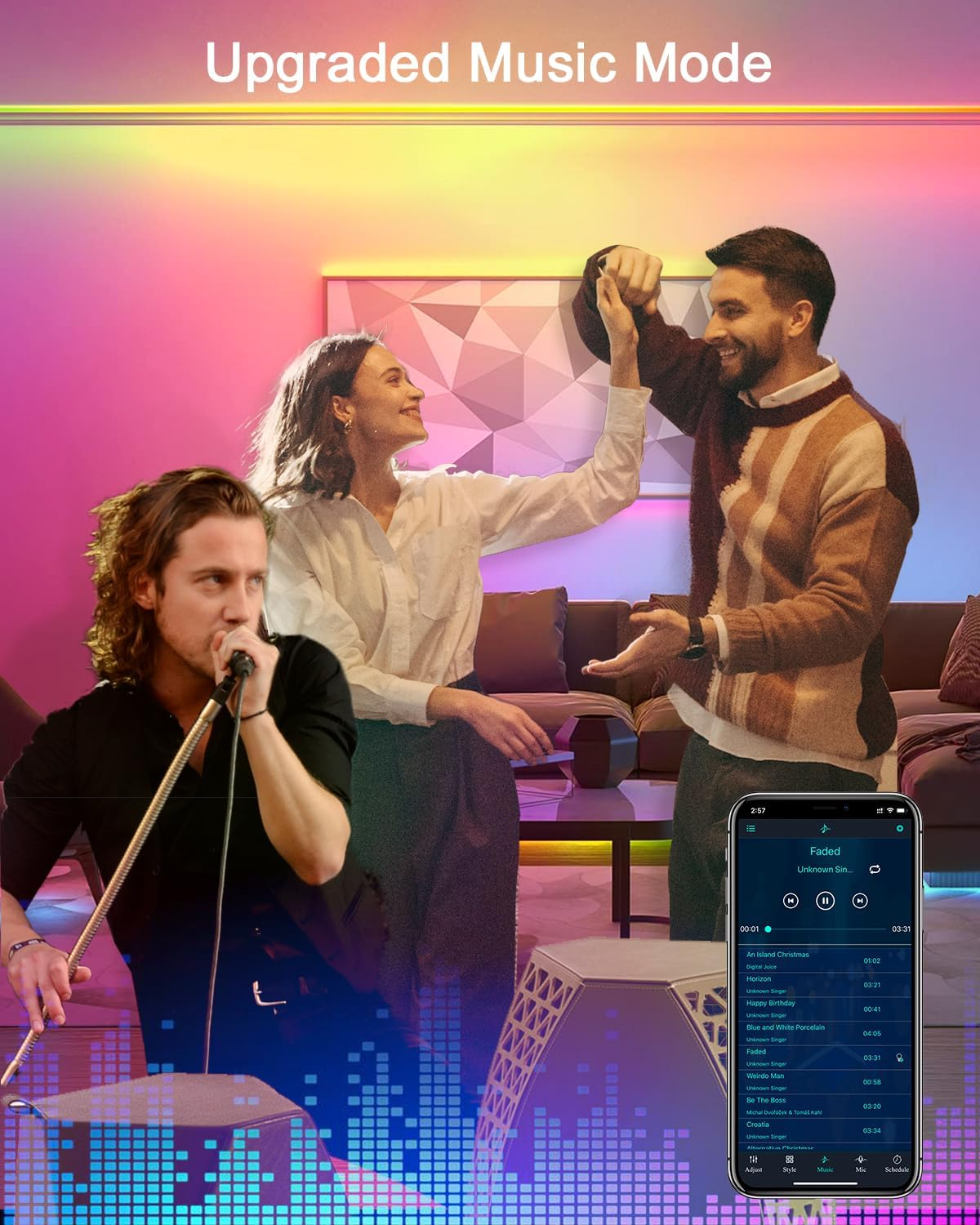 ALITOVE 5M RGB IC LED Strip Light 16 Million Colors Changing DC USB LED Light for TV Backlight with Music Sync Bluetooth APP Control LED Lights Strip for Bedroom Party Christmas Decor image number 3