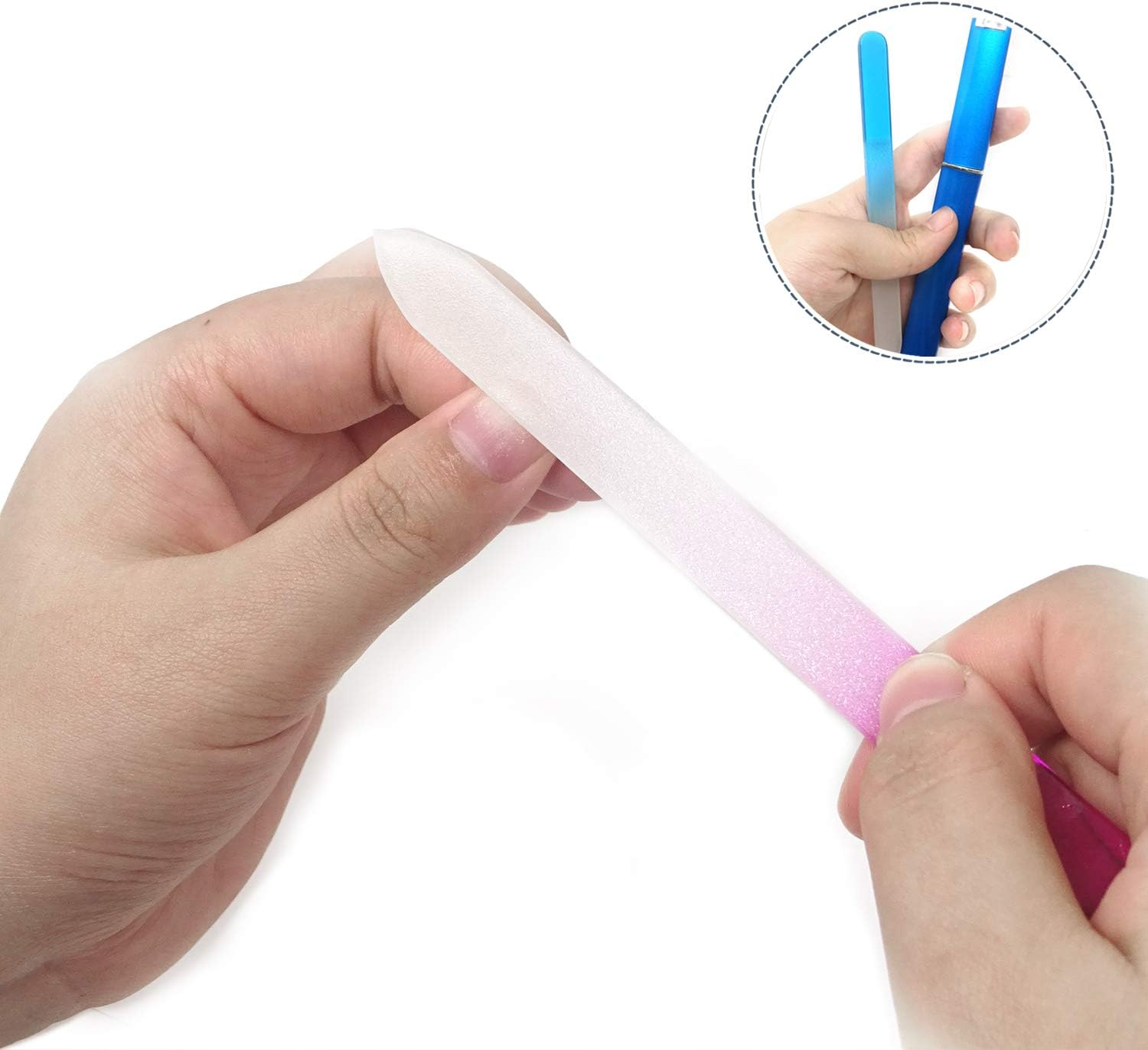 Honbay 6PCS Double Sided Glass Fingernail Files Nail File Buffers with Plastic Protective Case for Women Men image number 2