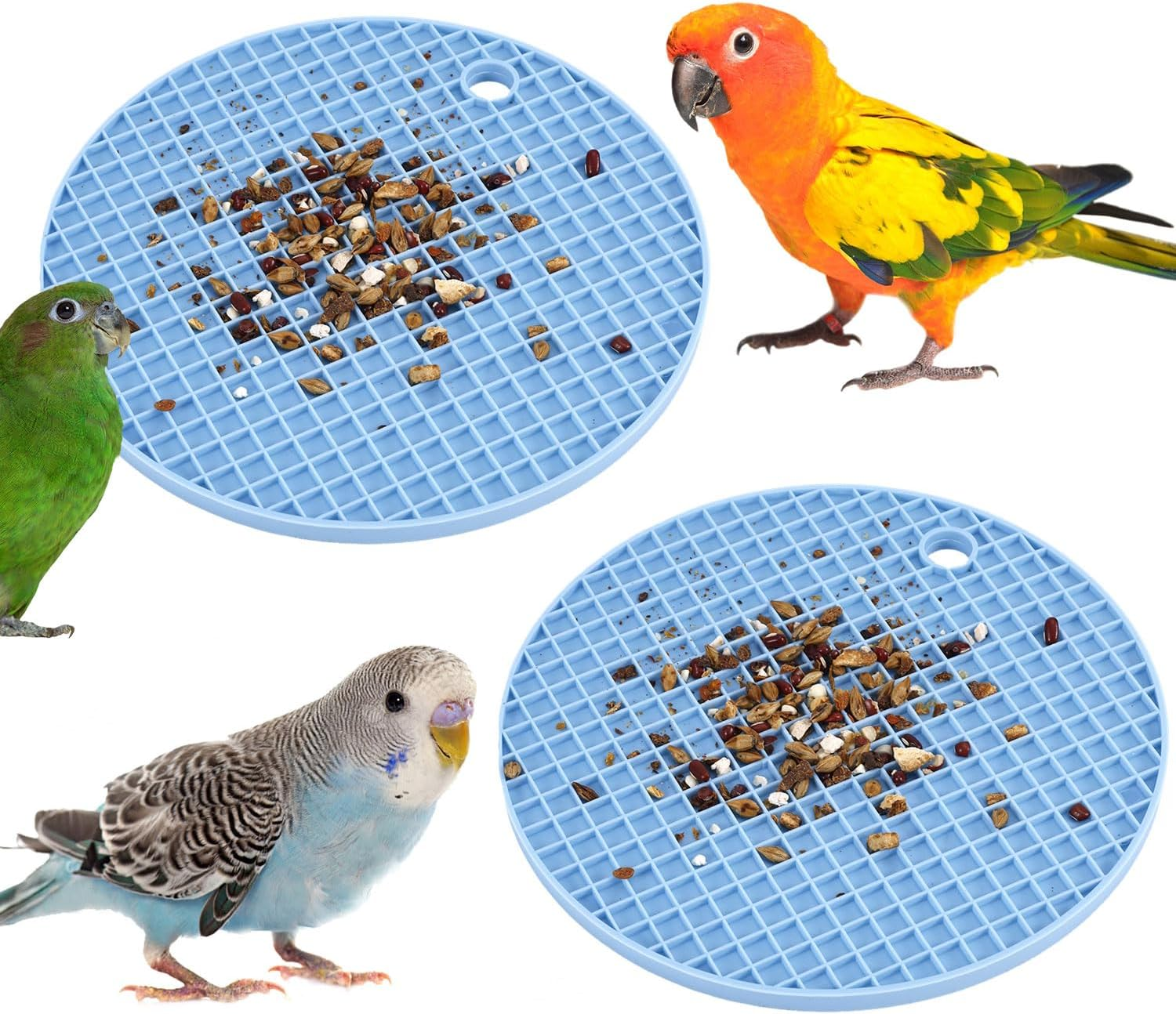 2Pcs Bird Slow Feeder Mats, Parrot Foraging Toys Silicone Feeding Mat Interactive Puzzle for Pet Cockatiel Parakeet Conure Budgies African Grey (Sky Blue) image number 6