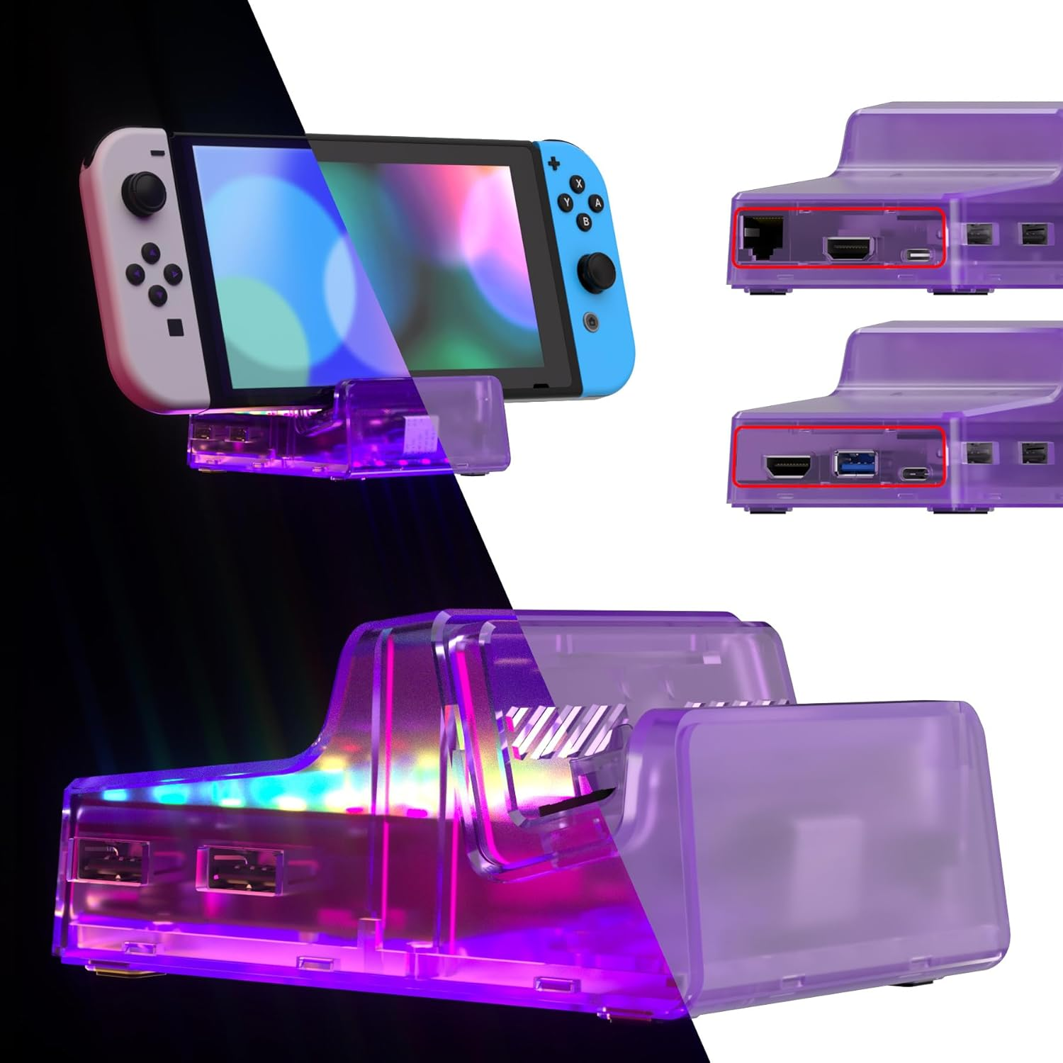 Extremerate Airydocky DIY Kit LED Version Replacement Shell Case for Nintendo Switch & Switch OLED Dock, Redesigned Control 7 Color 39 Effects RGB LED Kit for Nintendo Switch OLED Dock
