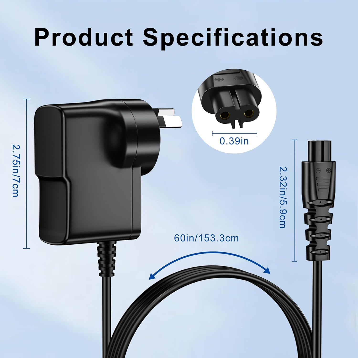 Replacement Shaver Charger 5V for Remington Shaver HC4250 HC5870 PF7500 PF7600 PG6250 PG6255 PG6170 PG6171 XR7000 XF8550 XF8700 XR1400 XR1430 HC5950, 5V Trimmer Shaver Charger Cord for Remington Razor image number 1