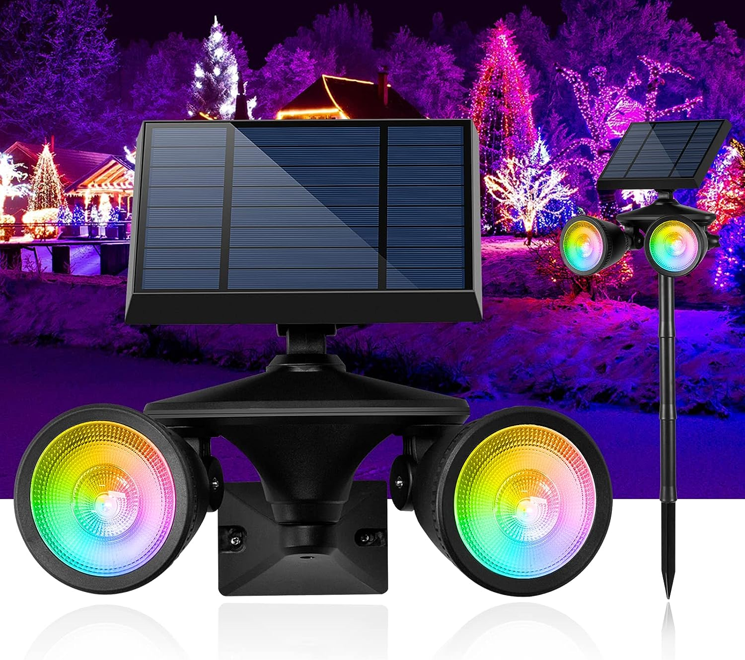 Outdoor Spot Lights for Yard, Color Changing Solar Stake Lights, Always on All Night with 7 Color Options, Dusk Til Dawn Solar Uplights Waterproof for Trees/Pathway/Garden Decor, 1-Pack image number 1