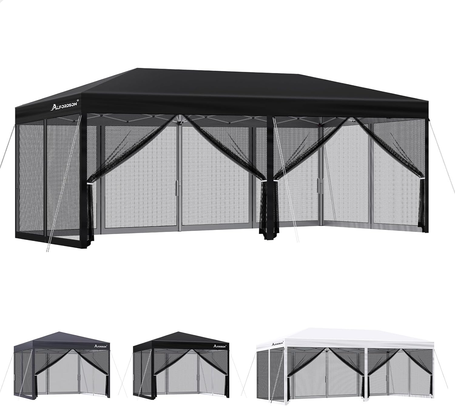 ALFORDSON Gazebo Marquee 3 X 3M with 4 Mesh Wall Panels and Pegs & Ropes, Easy Set-Up Canopy with Carry Bag, Camping Shelter Shade with Steel Frame for Wedding Party Pavilion, White