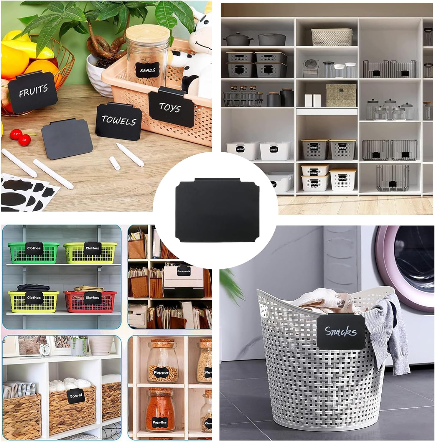 25 Pack Basket Labels, 3 White Pen, 1 Piece of Cleaning Cloth. Small Chalkboard Labels Clip for Store Shelf Storage Box Pantry Labels（Black） image number 5