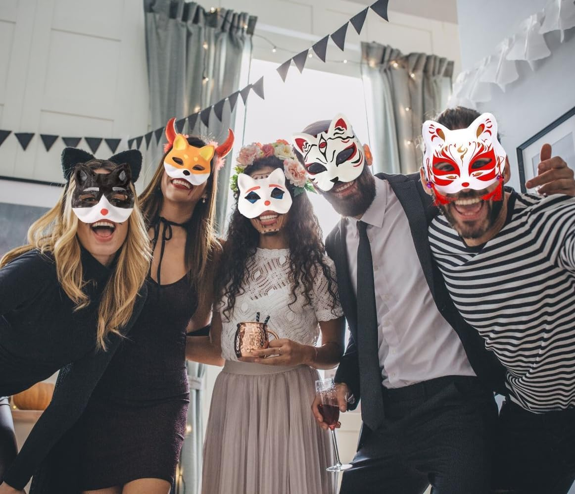 Cat Masks Therian Masks Made of White Paper for DIY Painting image number 4