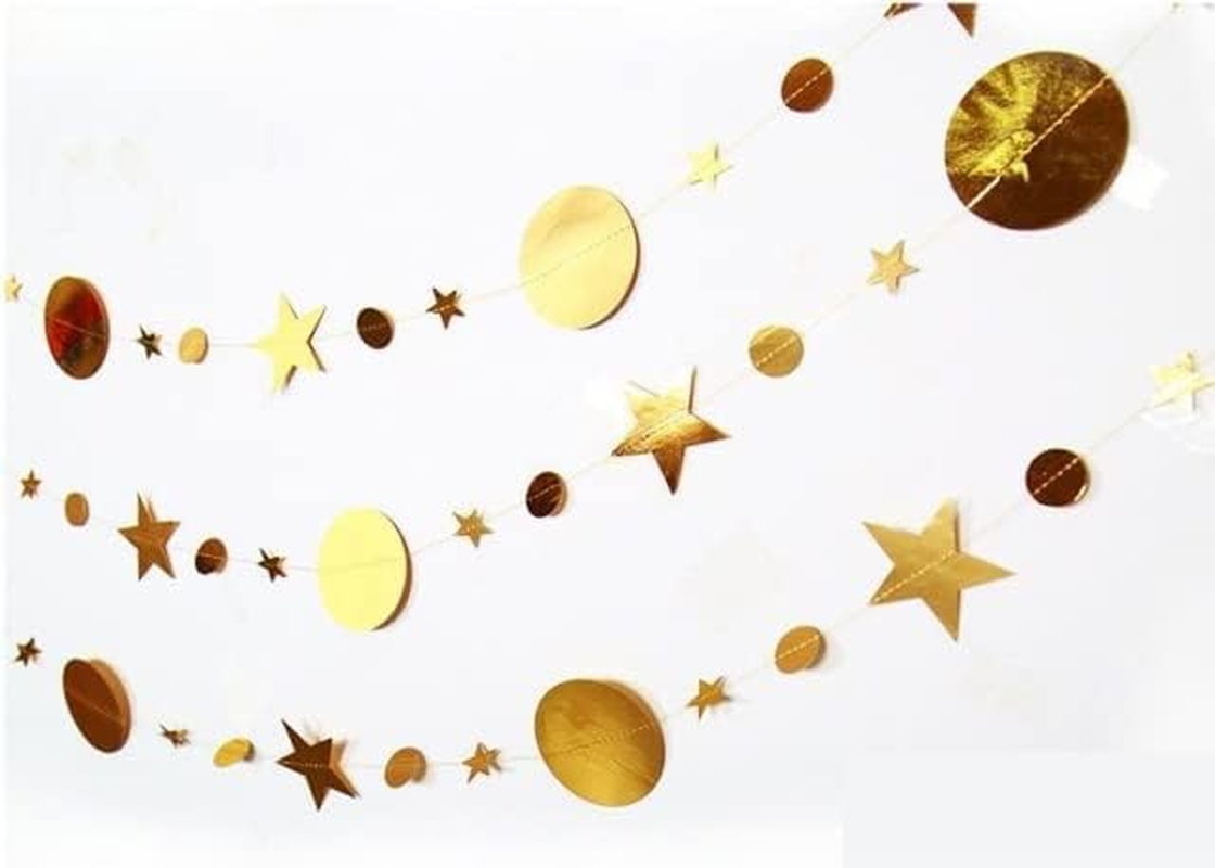 Gold Party Decoration Gold Star Circle Dot Hanging Garland Gold Hanging Streamer Decorations Glitter Star Bunting Banner Twinkle Backdrop for Wedding Anniversary Baby Shower Birthday Christmas - Blue image number 3