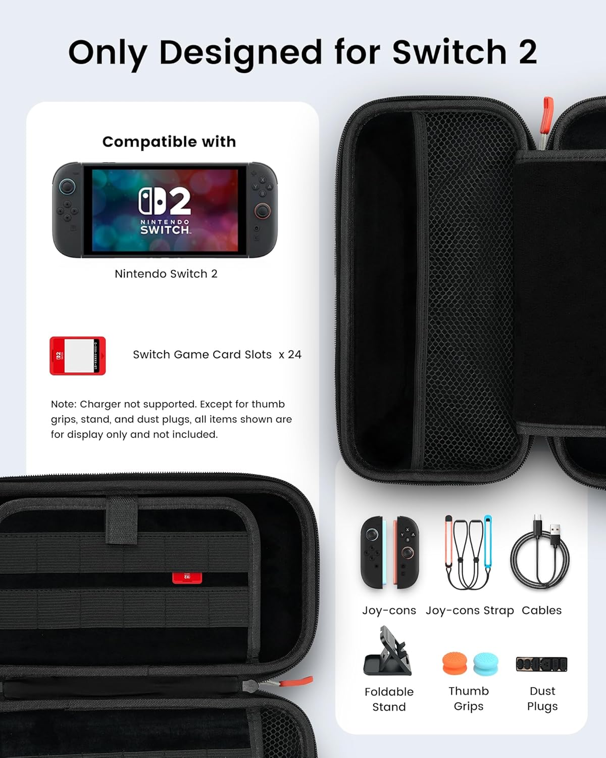 TRANSNOVO Protective Carrying Case Compatible with Nintendo Switch 2 (2025), 16-In-1 Travel Accessories Kit - Includes Screen Protector, Foldable Stand, Thumb Grips, Silicone Cover & Dust Stoppers image number 4
