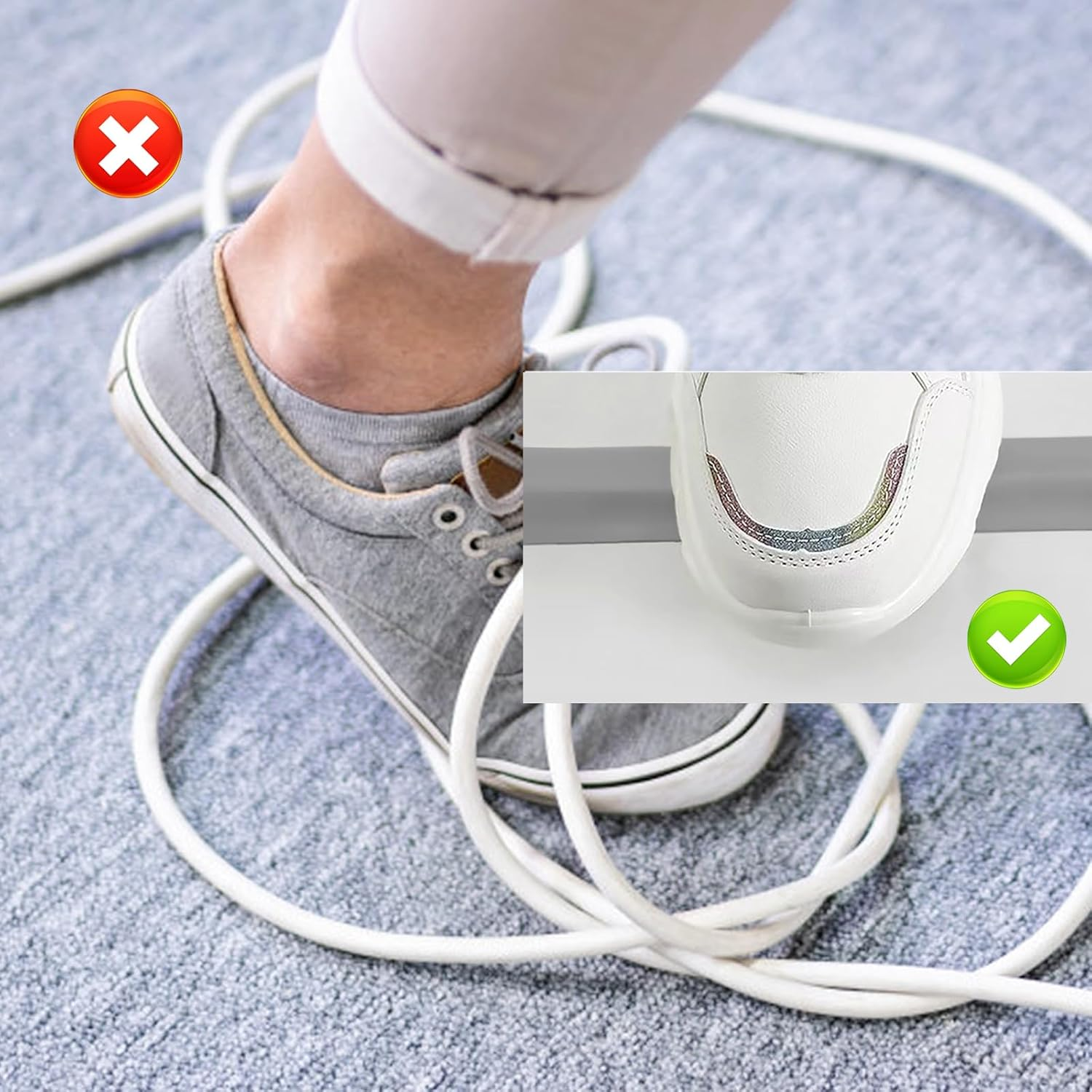 Flexible Cord Hider Cable Management Cord Covers for Wires on Wall Floor(Grey) - White2M-38Mm image number 3