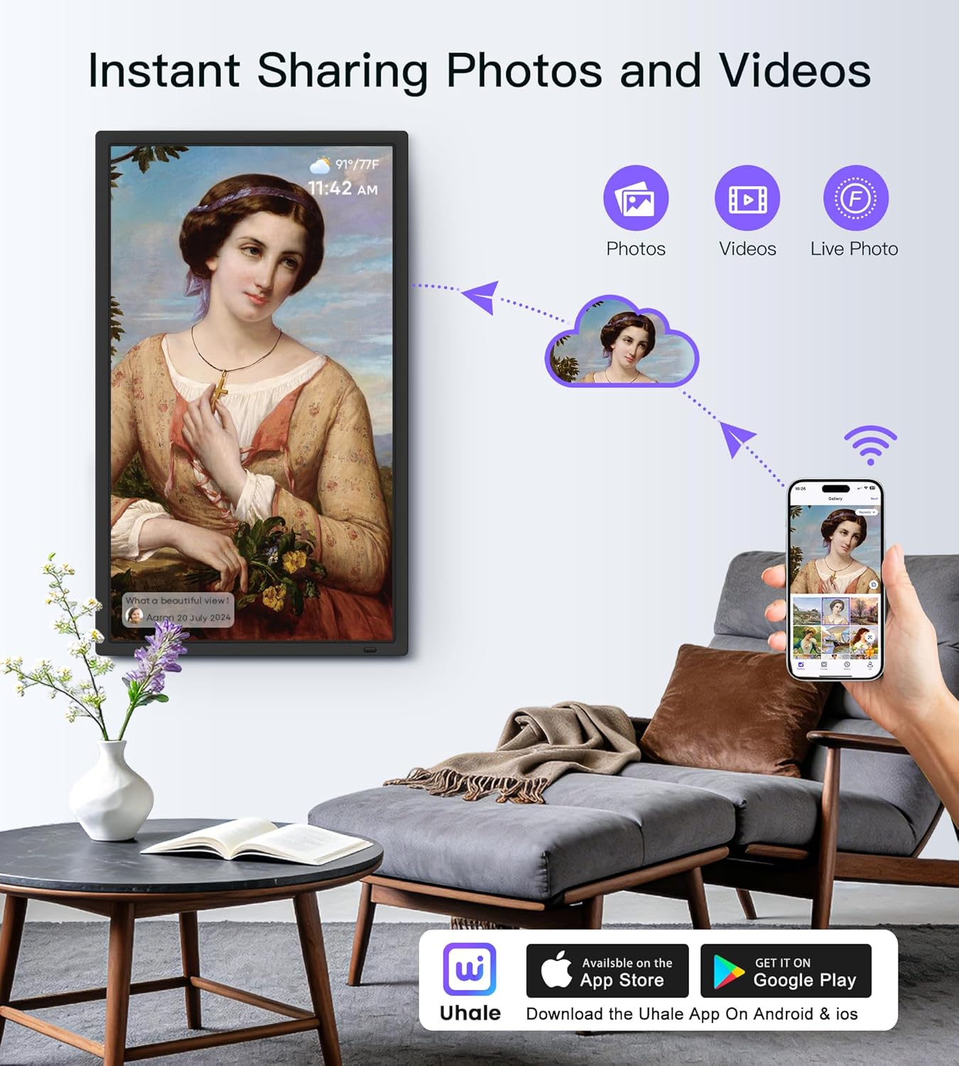 Uhale 32 Inch Extra Large Digital Picture Frame with 64GB, Remote Control, 1920 X 1080 FHD IPS Wifi Electronic Photo Frames, Support SD and USB, Share Moments Securely and Instantly, No Touch Screen image number 1