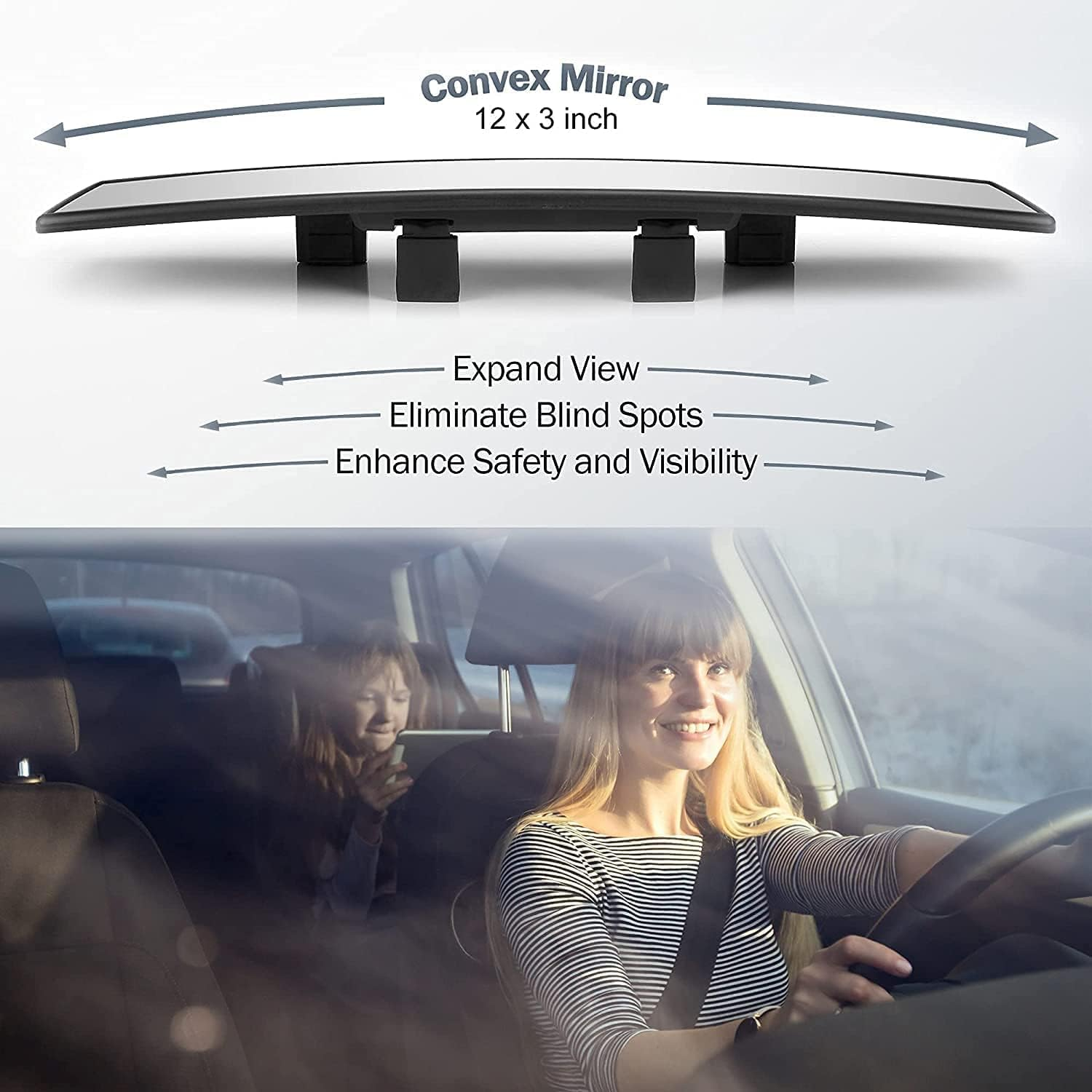 Verivue Universal Panoramic 12-Inch Rear View Mirror, Anti-Glare Wide Angle Car Mirror, Rearview Mirrors Accessory for Baby Rear-Facing, Clear Panoramic Convex Mirrors for Cars and Suvs image number 5