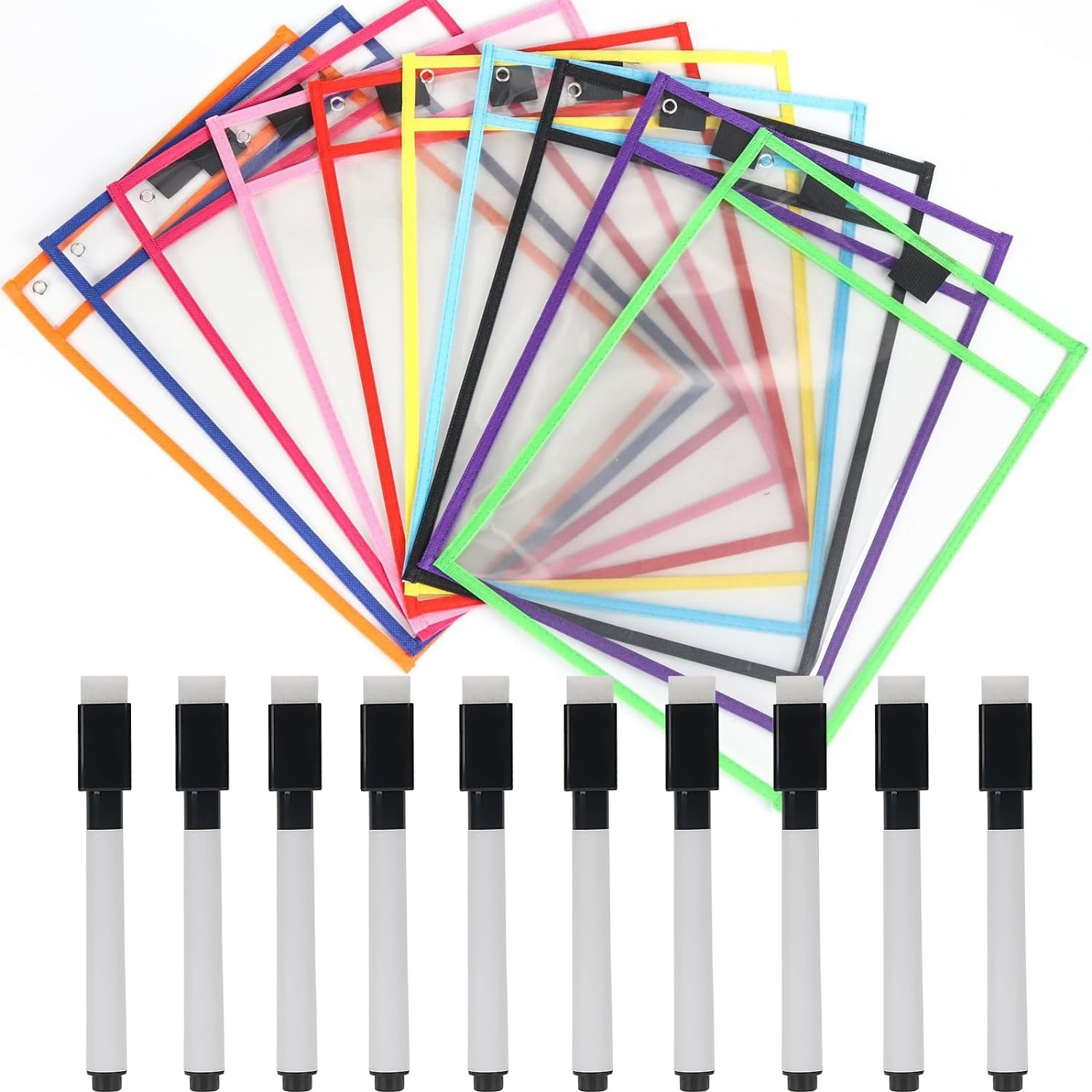 Dry Erase Pockets, 10 Pack Reusable Plastic Sleeves for Paper, Clear, Dry Erase Pocket Sleeves, Clear Document Sleeves,Clear Shop Ticket Holders