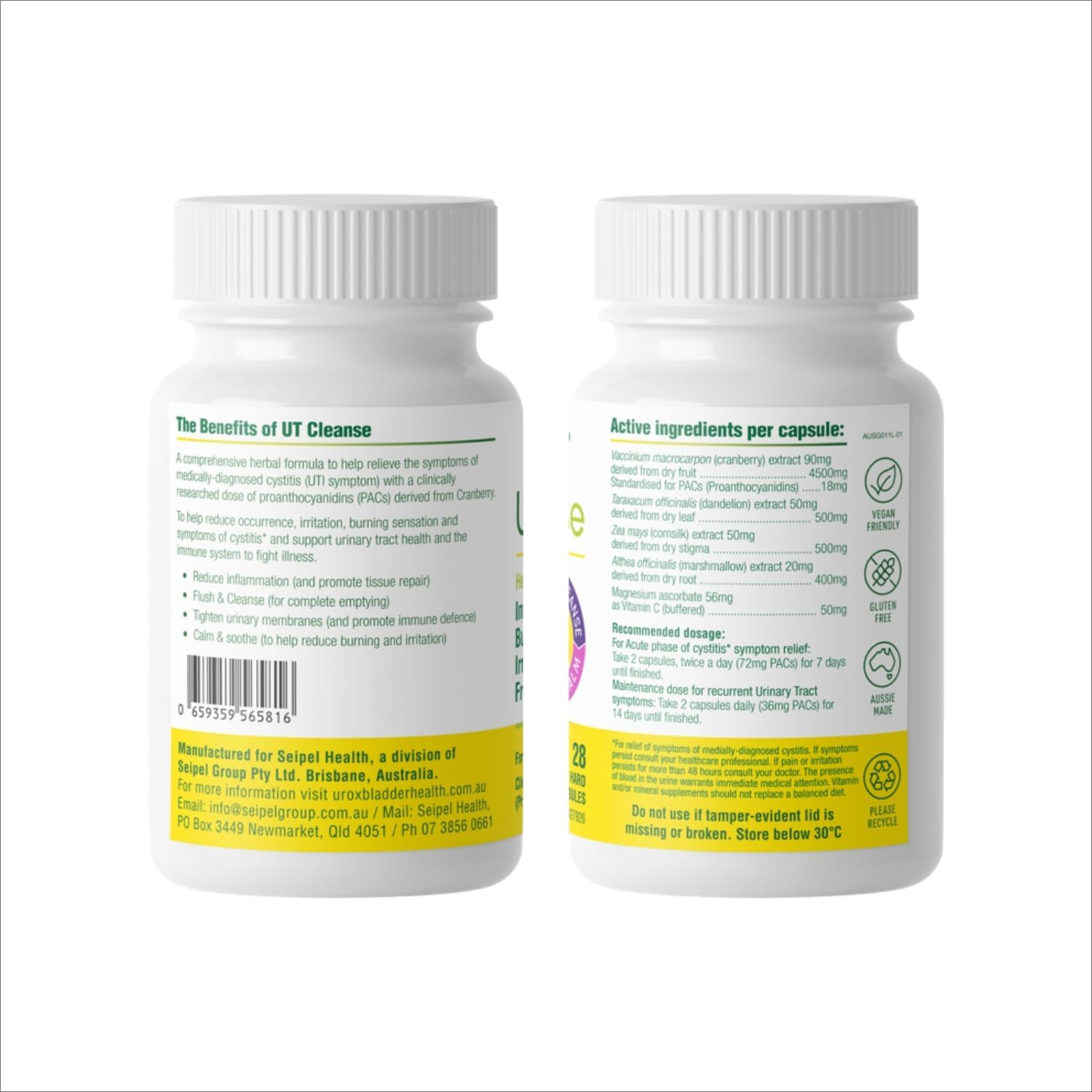 UT Cleanse for Relief of Cystitis - Helps Relieve Inflammation, Burning, Irritation and Frequency, and Prevent Recurring Utis. Non-Antibiotic, Herbal Formula with Clinically Researched Ingredients - 28 Capsules
