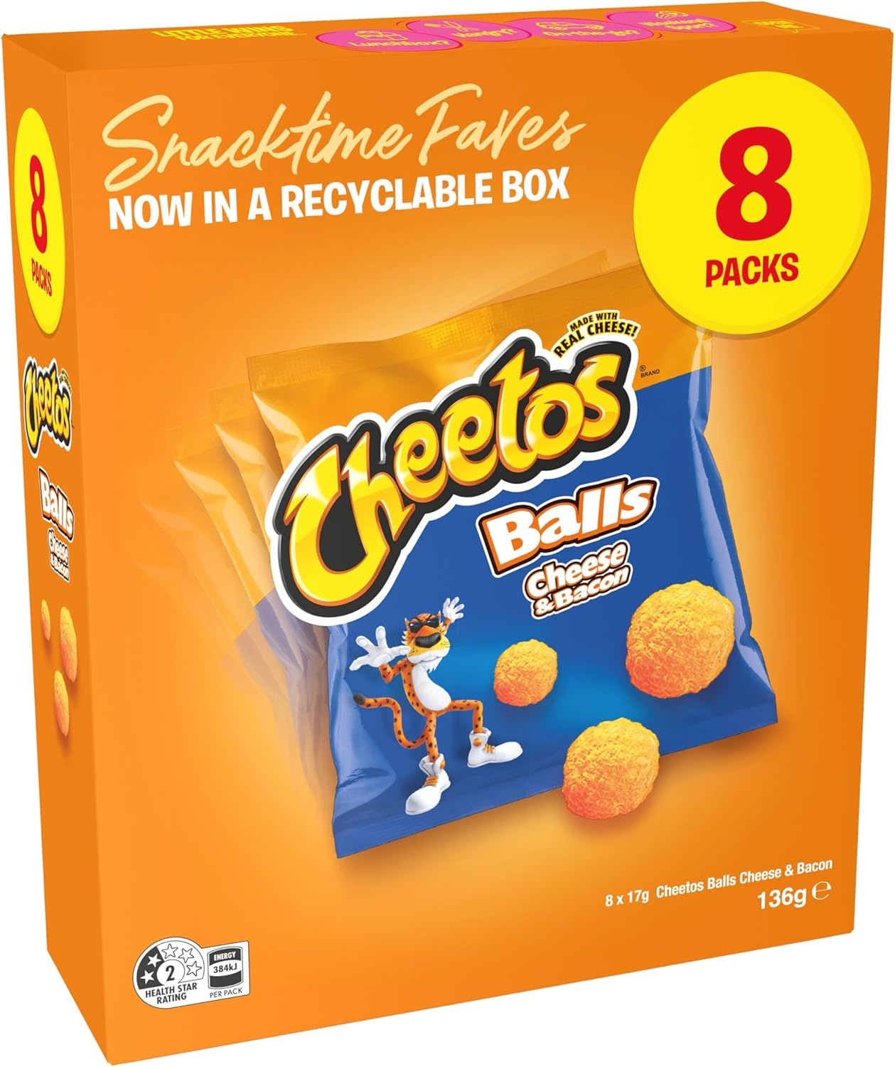 Cheetos Cheese & Bacon Balls 8PK 136G image number 1