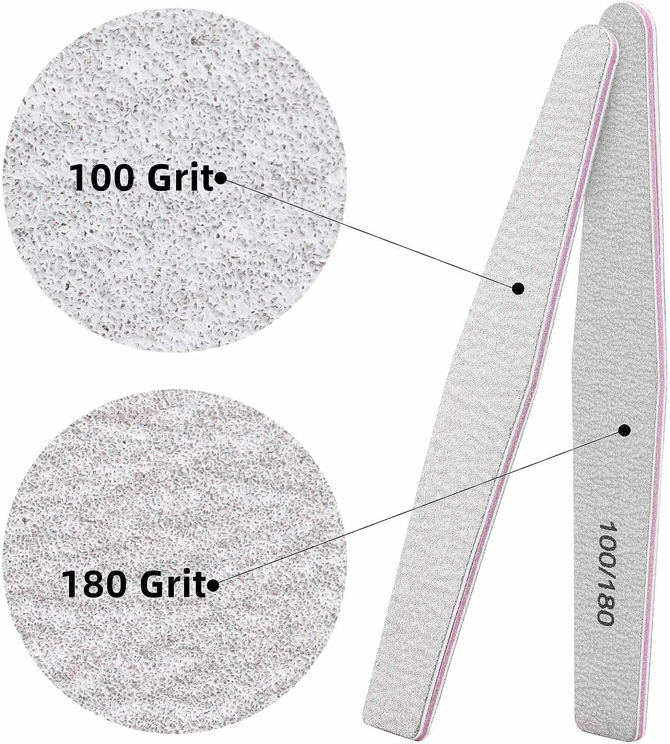 BTYMS 50 Count 100/180 Grit Nail Files for Acrylic Nails, Double Sided Emery Boards Reusable Nail Buffing Files image number 2