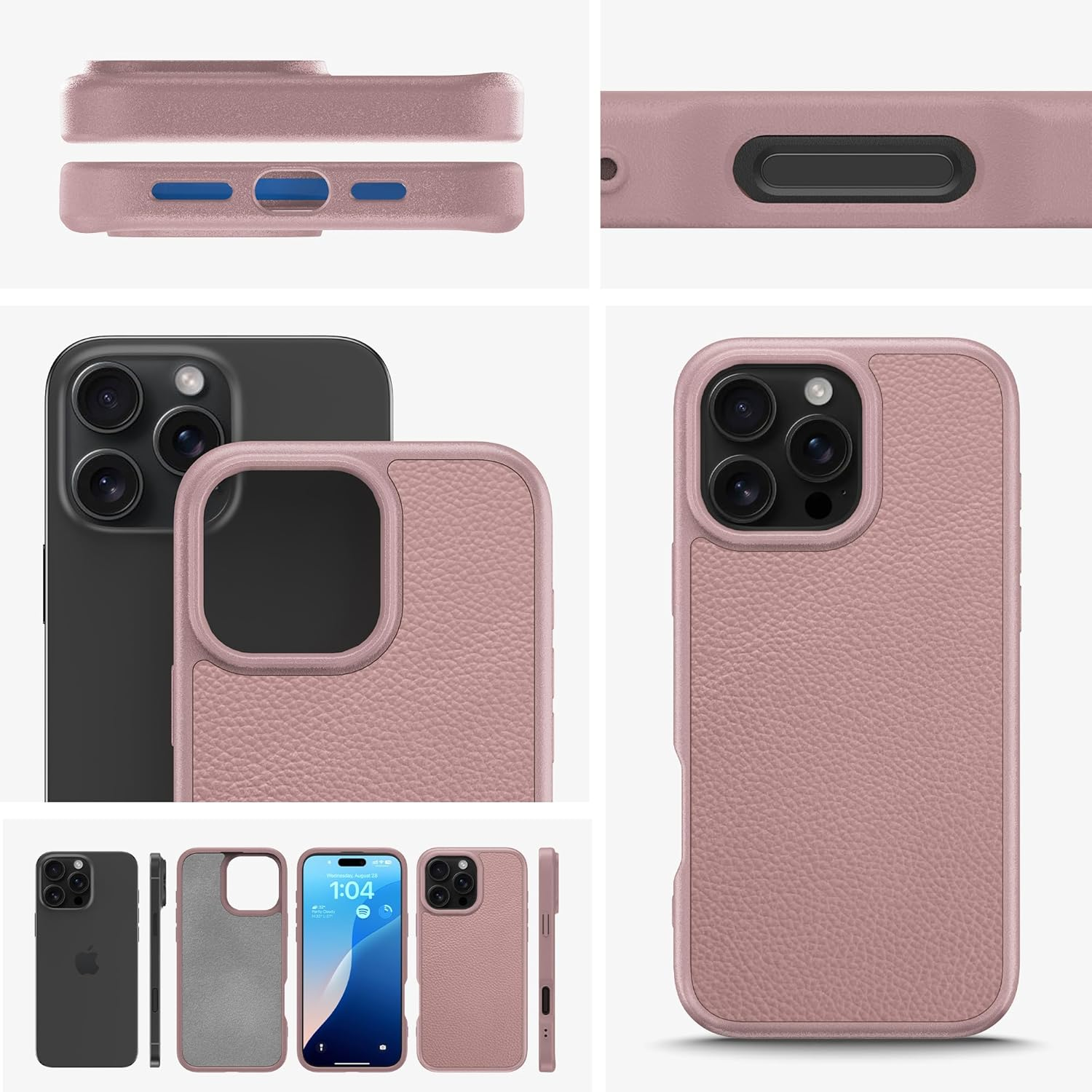 LONLI 2.0 - for Iphone 16 Pro Max Case - the Toughest Leather Magnetic Protective Phone Cover - [360&deg; Shock-Absorbent Bumper and Inner TPE Frame] - [Compatible with Magsafe] - Light Pink Leather image number 2