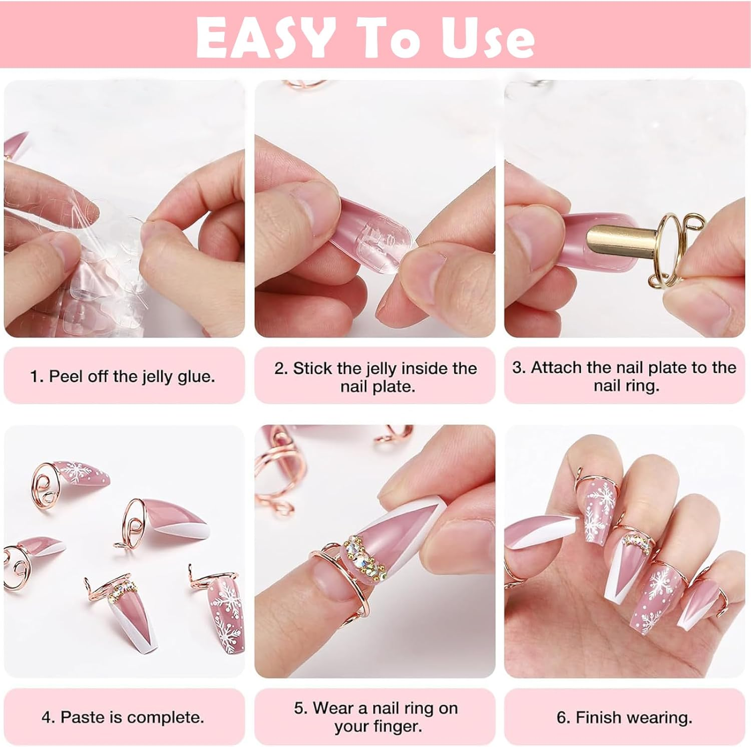 20Pcs Wudu Rings, Reusable Detachable Adjustable Size Rings for Nail with 120Pcs Adhesive Nail Tabs