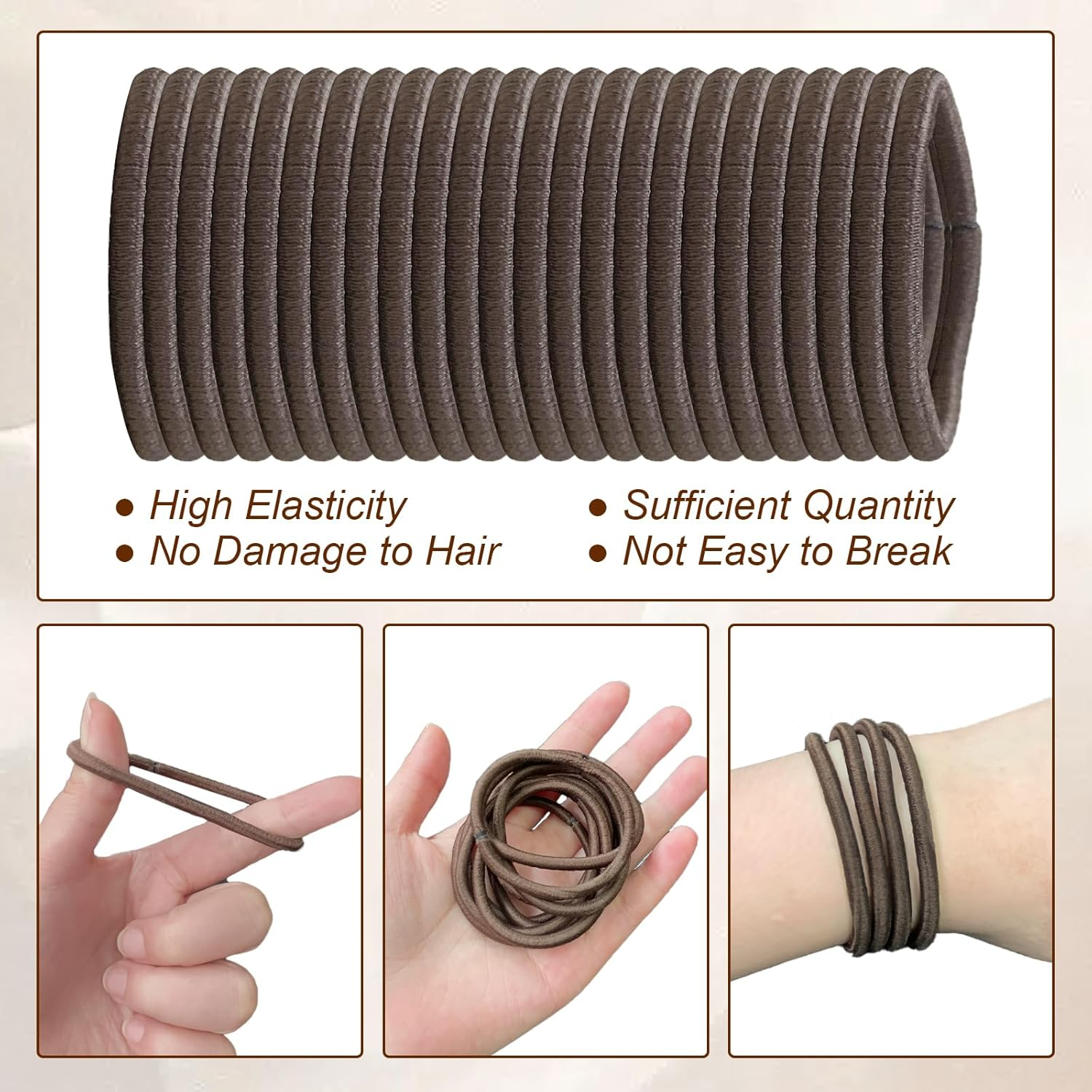 Elastic Hair Bands 50 Pcs 4Mm Hair Ties Bobbles Elastics Hairbands No Damage No Metal Hair Bobbles Ponytail Holders for Women Girls Kids Men, Dark Brown image number 2