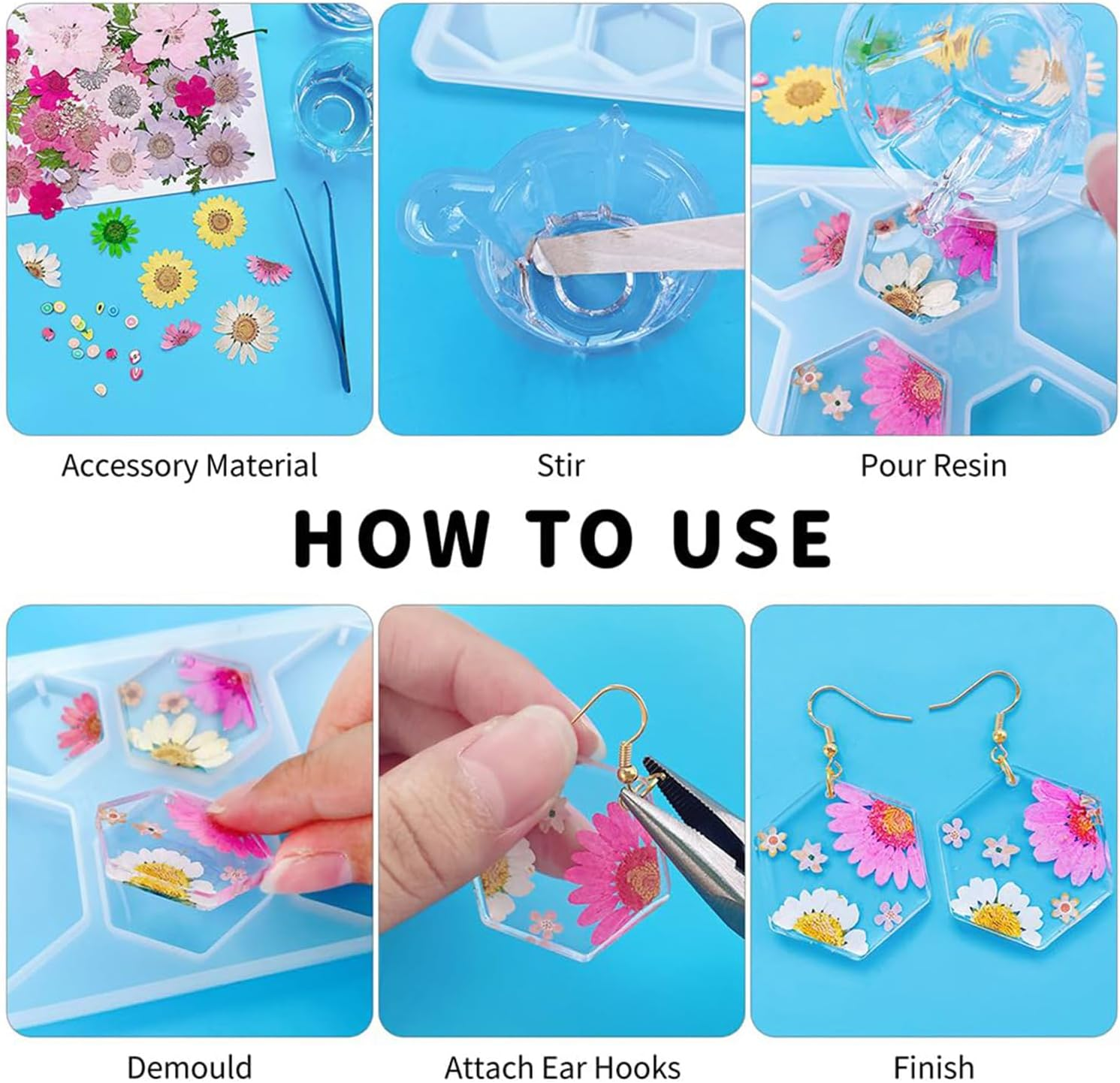 Resin Jewelry Molds, Jewelry Molds for Resin Casting, Silicone Molds for Epoxy Resin, Pendant Mold for DIY Gem Cabochon Pendant, Earring, Necklace Jewelry Making image number 6