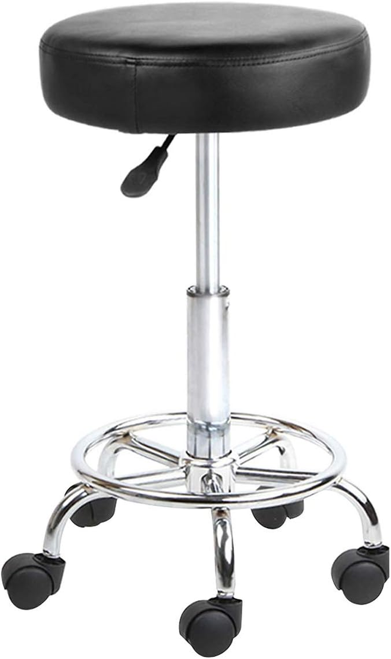 Artiss round PU Salon Stool, Bar Stools Swivel Lounge Drafting Chair Piano Guitar Seat Barber Chairs Outdoor Spa Indoor Home Office Kitchen Furniture, Adjustable Height Hydraulic Lift Black image number 1