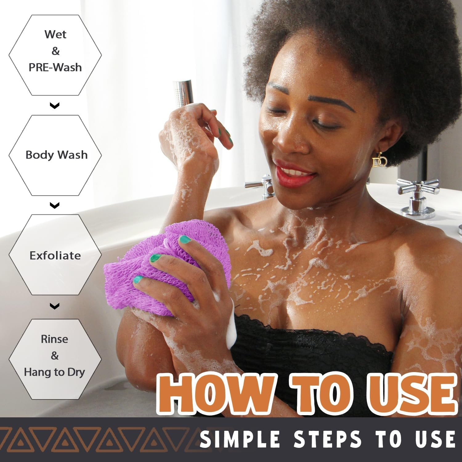 African Net Sponge Authentic - 2 Pieces Real African Exfoliating Sponge with Knots - Afro Back Scrub Net for Body Exfoliator - Bath Loofah Washcloth for Shower Essentials image number 5