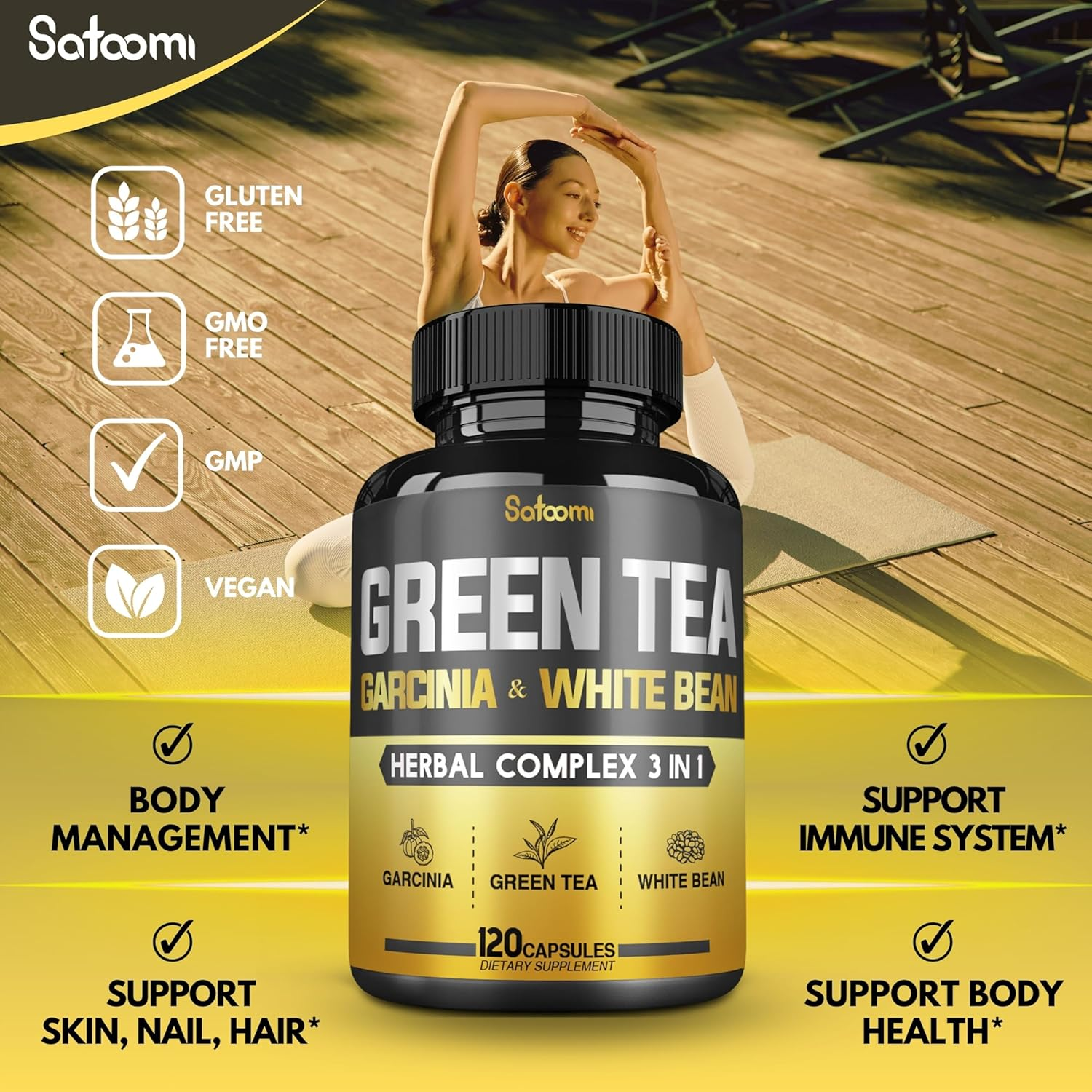 SATOOMI Green Tea Extract Supplement for Women & Men with Garcinia Cambogia, White Kidney Bean Blend - 120 Vegan Capsules for 2 Month Supply