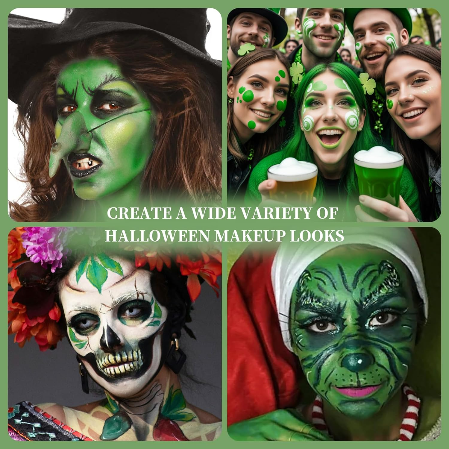 YBUETE Green Face Body Painting Stick, Professional Full-Coverage Cream Green Face Paint for St. Patrick'S Day Halloween SFX Witch Monster Cosplay Makeup,Washable Body Paint for Adult Carnival image number 2