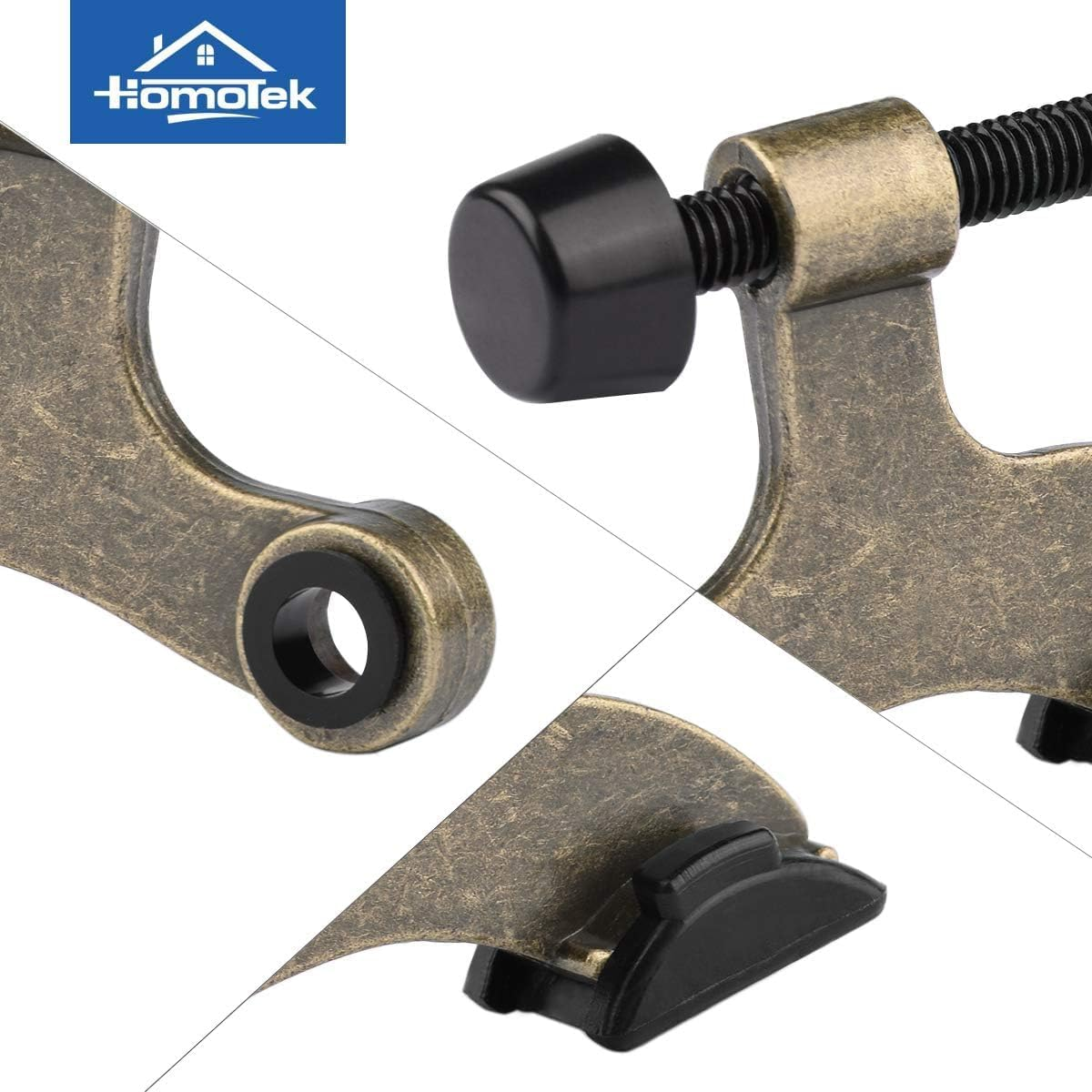 HOMOTEK 4 Pack Hinge Pin Antique Brass Door Stopper, Adjustable Deluxe Heavy Duty Door Stopper 2-1/2"X1-3/4&rdquo;, with Black Rubber Bumper Tips