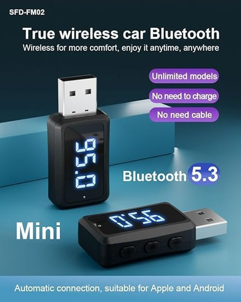 Car Bluetooth 5.3 Transmitter Receiver Handsfree Mini USB Power Car Kit Car Stereo Wireless Audio Adapter for Car Fm Radio image number 1