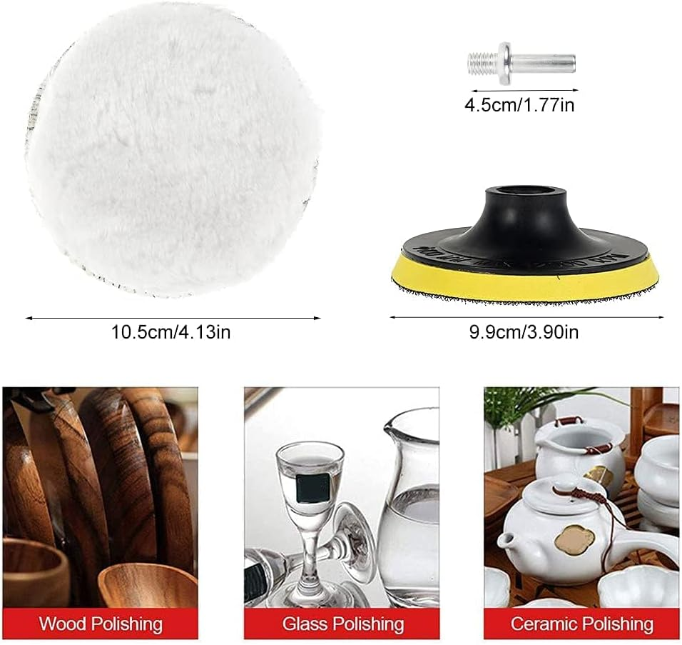 5Pcs Polishing Pads 4 Inch Wool Polishing Pads & Buffing Pads, Car Polishing Bonnets Lambs Wool Buffer Pads Wool Hook and Loop Buffing Pad Car Polishing Pads Kit with 1Pc Screw 1Pc Plastic Tray image number 4
