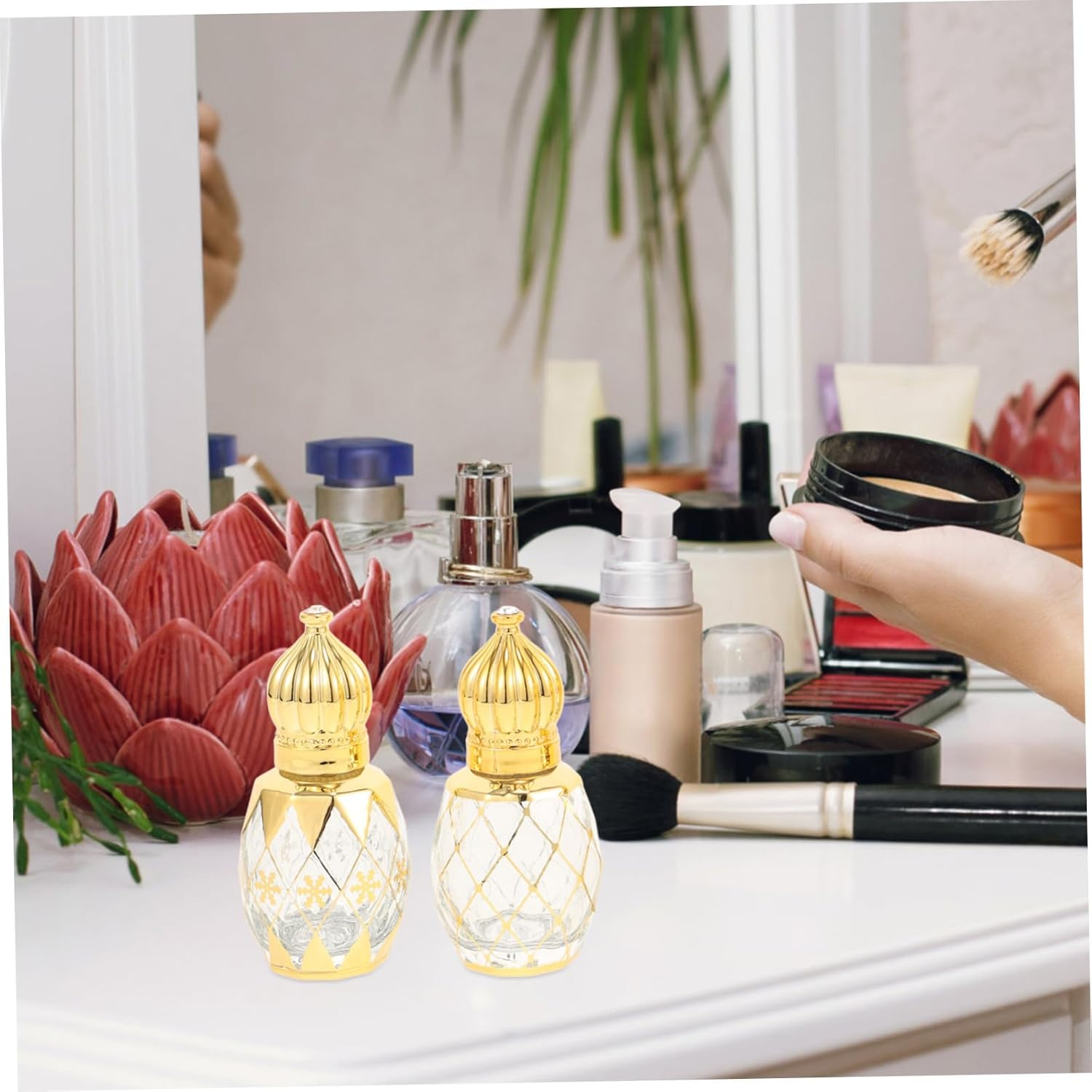 4Pcs Empty Glass Perfume Bottle Roller Alloy Cap Essential Oil Bottle for Aromatherapy and Household Use image number 5