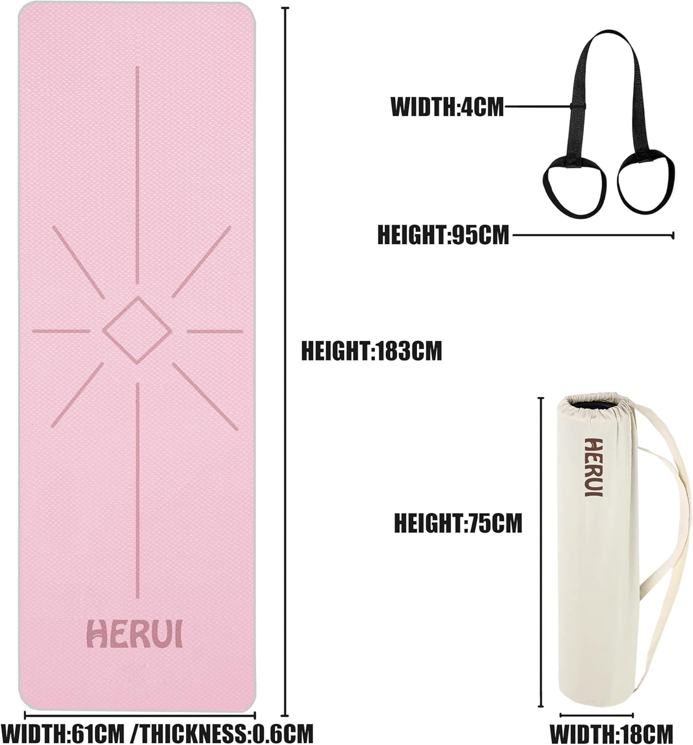 HERUI Yoga Mat with Alignment Lines - Anti-Slip TPE Exercise Mat for Yoga & Pilates - 183CM X 61CM X 6MM - Includes Carry Bag, Perfect for Beginners & All Levels - Light Purple + Light Gray image number 5