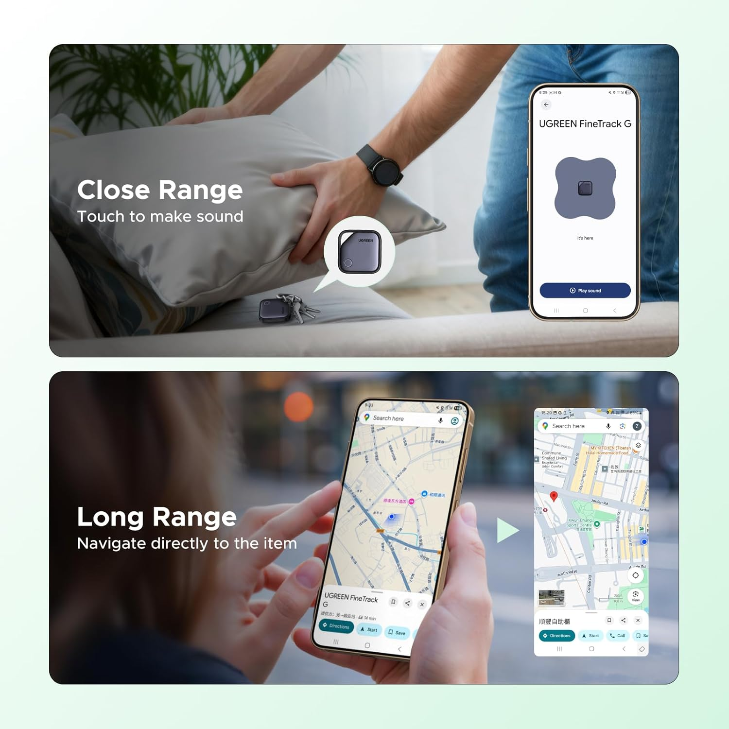 UGREEN 4 Pack Finetrack G Smart Finder, Bluetooth Tracker 1-Year USB-C Rechargeable Compatible with Google Find Hub (Android Only), 80Db Alarm Volume, Item Finder and Locator for Keys, Suitcase, Car image number 5