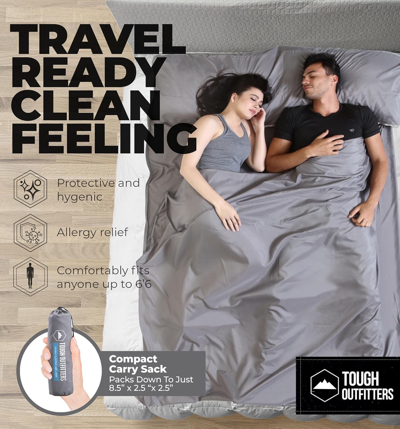 Tough Outdoors XL Sleeping Bag Liner - Travel Sheet & Sleep Sack for Adults - Lightweight & Ideal for Camping, Traveling, Hotels & Backpacking - Smooth & Breathable image number 3