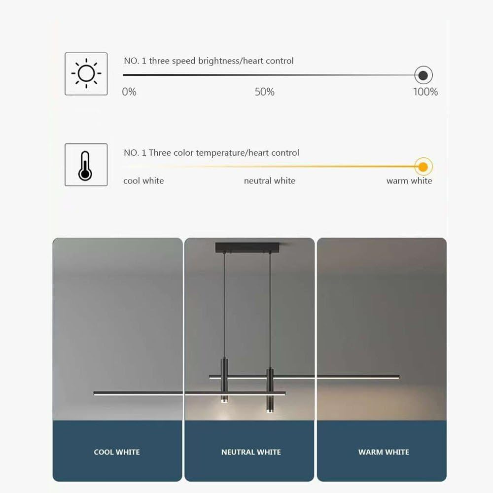 BAMDECOR A033 Modern Linear LED Pendant Light Adjustable 3 Color Dimmable Remote Control for Dining Bar Living Room 120Cm