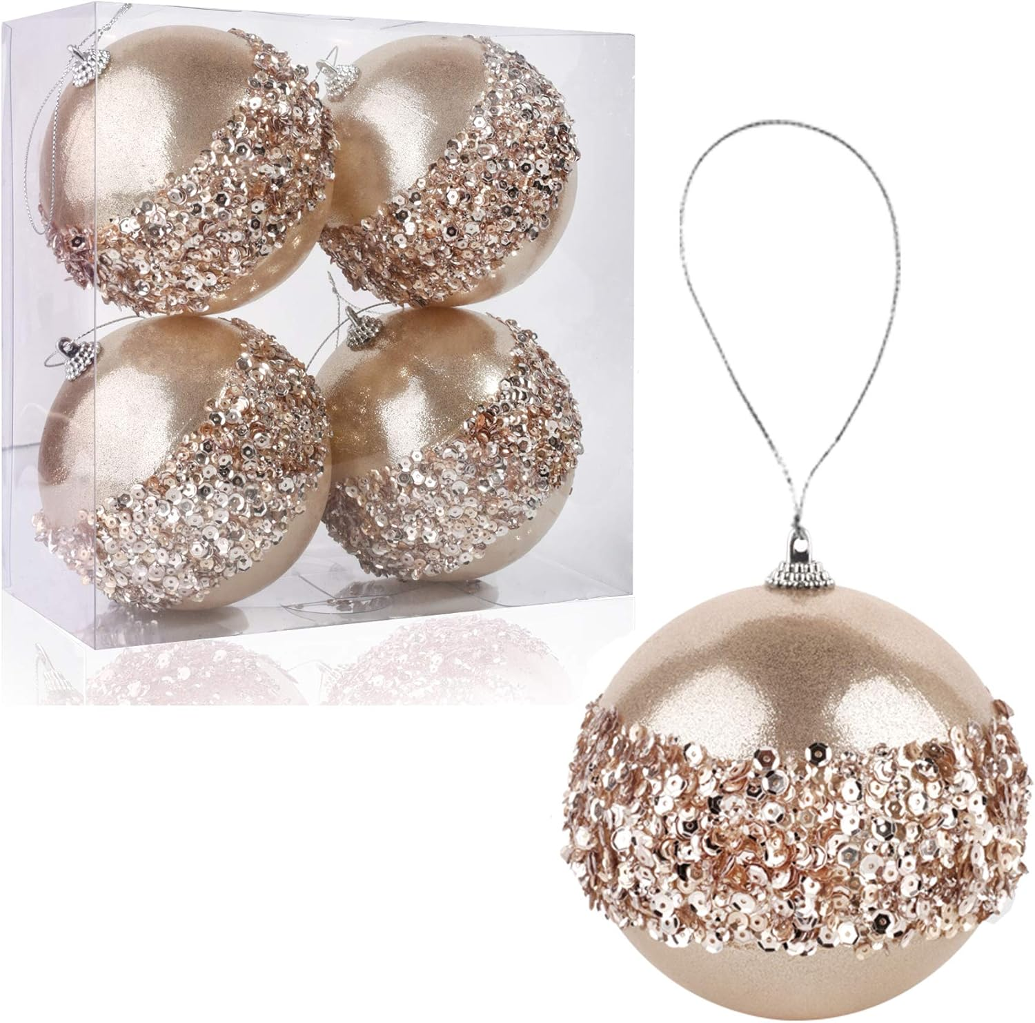 4" Christmas Ball Ornaments, 4Pc Set Silver Shatterproof Christmas Decorations Tree Balls for Xmas Trees Wedding Party Holiday Decorations