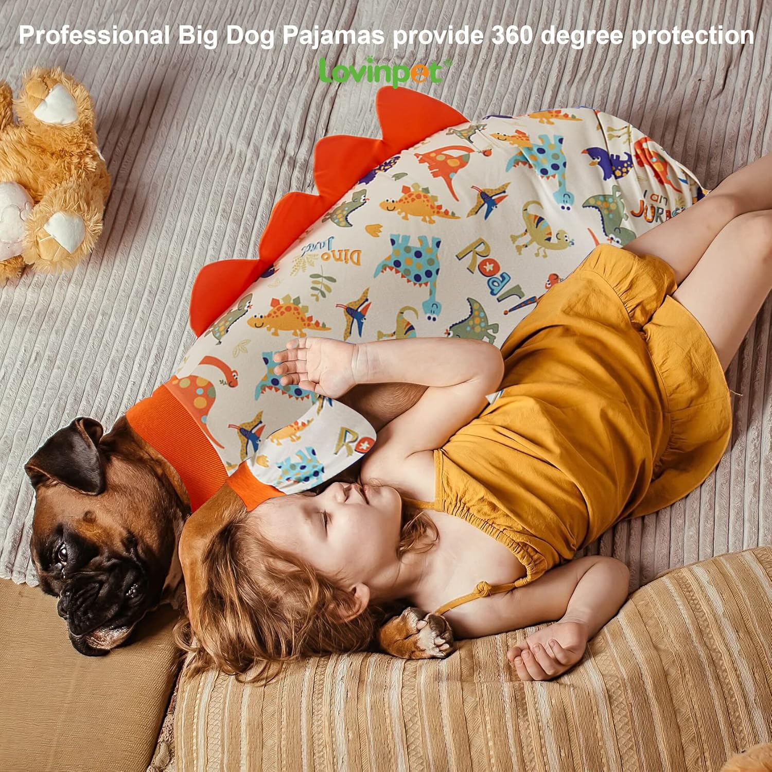 Lovinpet Big Dog Onesie, Large Dog Pajamas, anti Licking, Post Surgery Recovery Dog Clothes, Large Dog Jammies,Lightweight Stretch Jersey Knit Jurassic Blue Prints Dog Clothing, UV Protection/Xxl